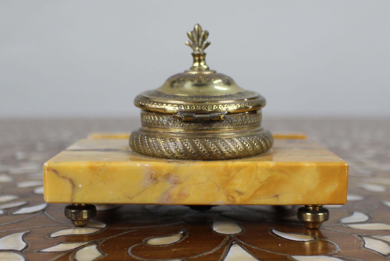 Antique Siena Marble And Ormolu Inkwell C.1900 photo vinterior