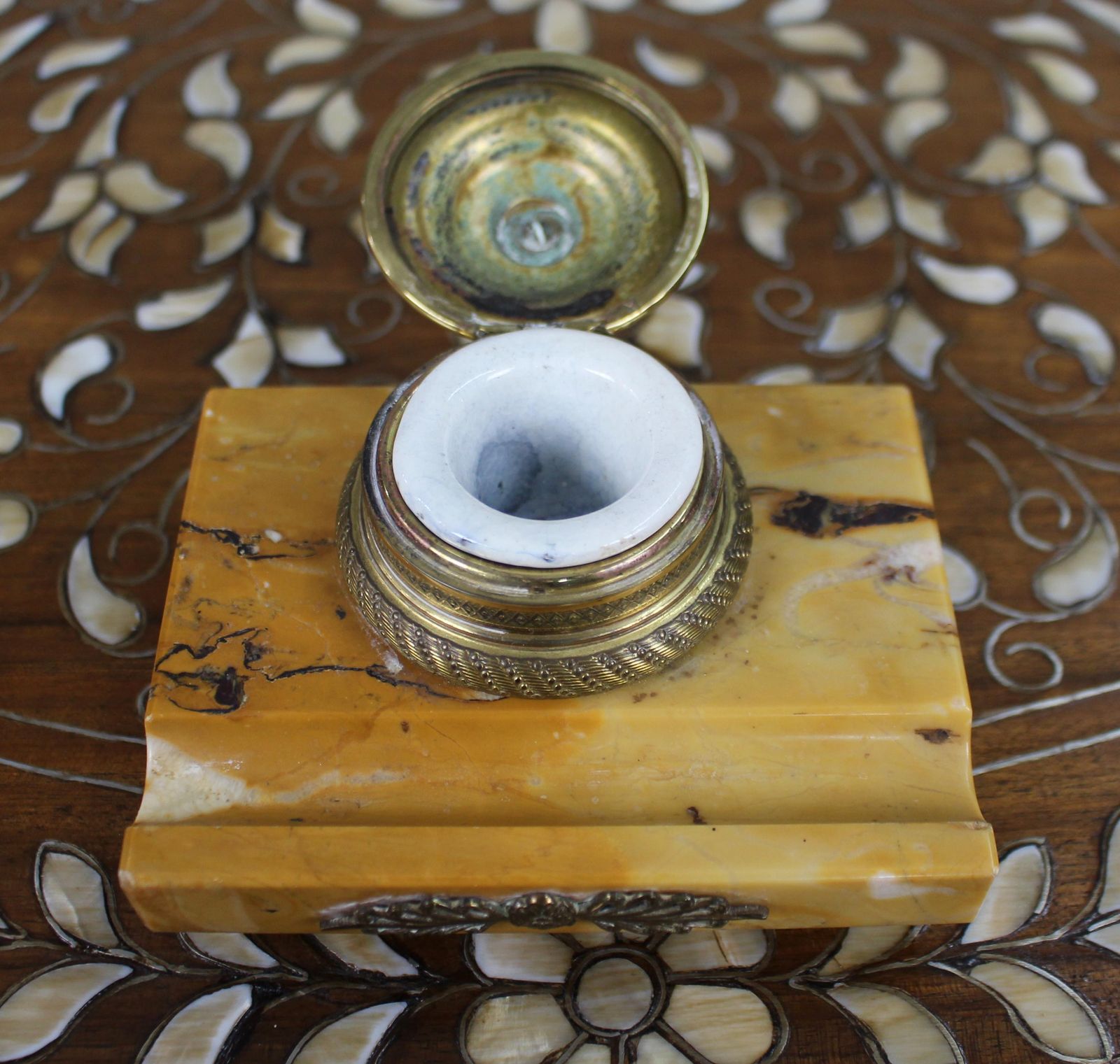 Antique Siena Marble And Ormolu Inkwell C.1900 photo buy