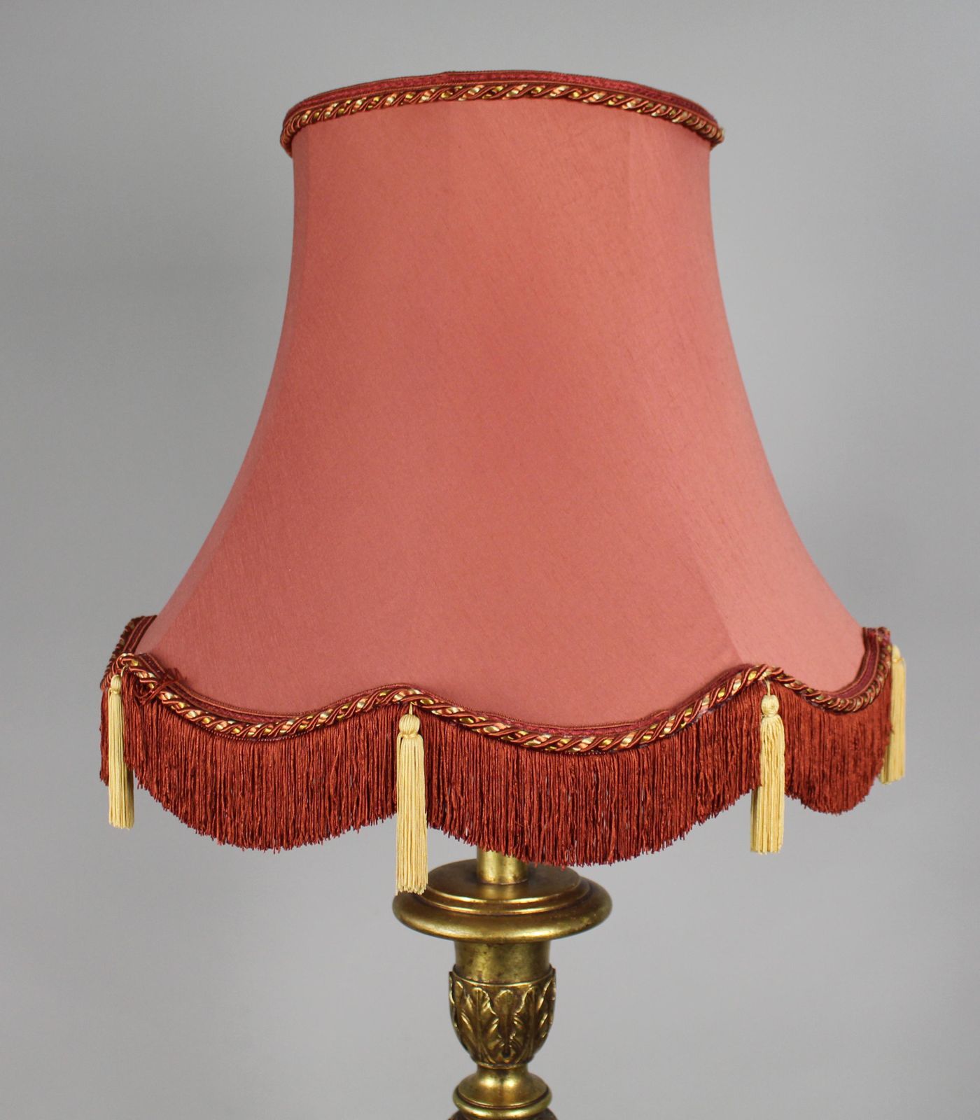 Carved Vintage Giltwood Standard Floor Lamp With Silk Shade photo Lighting