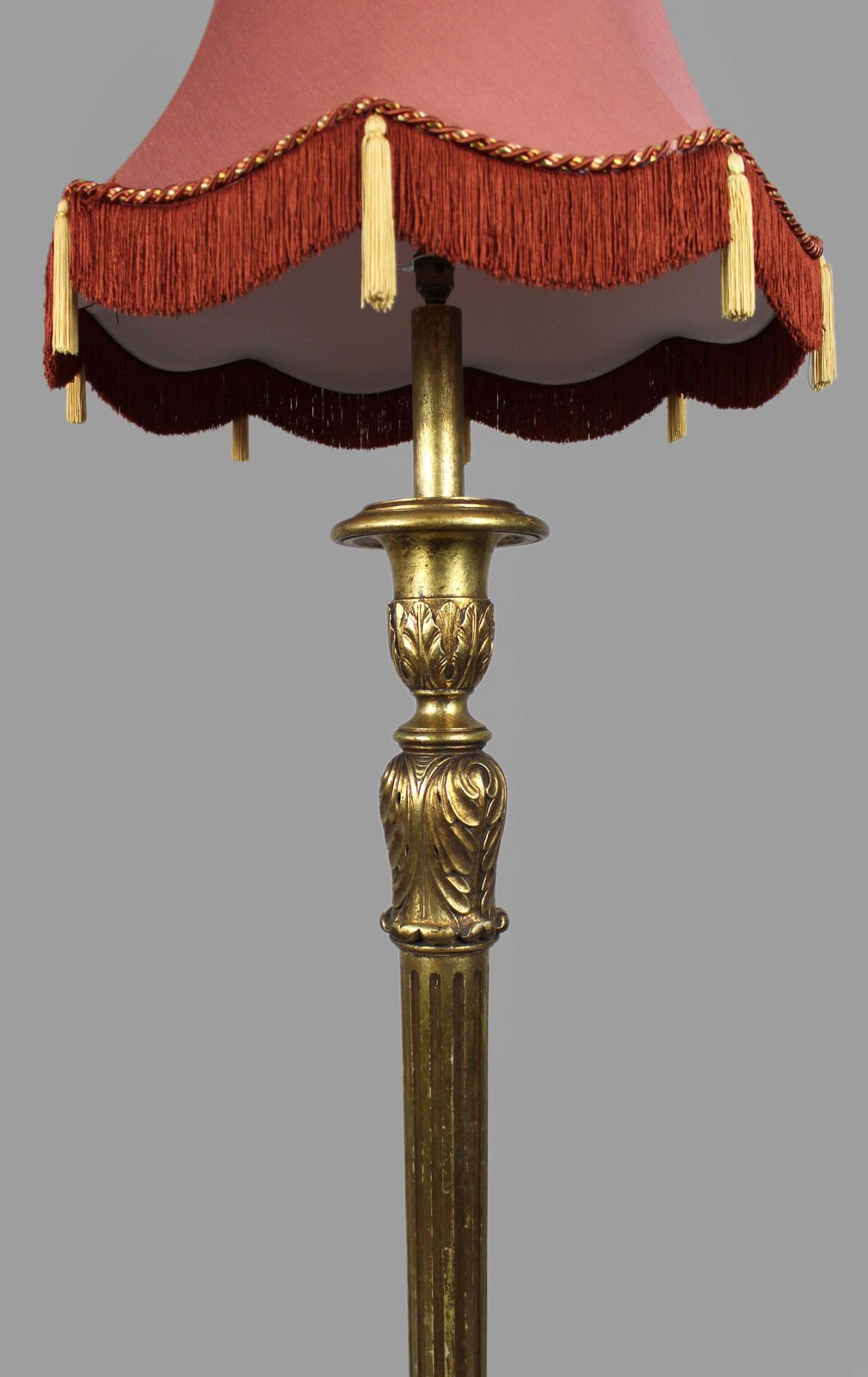 Carved Vintage Giltwood Standard Floor Lamp With Silk Shade photo 1274.0