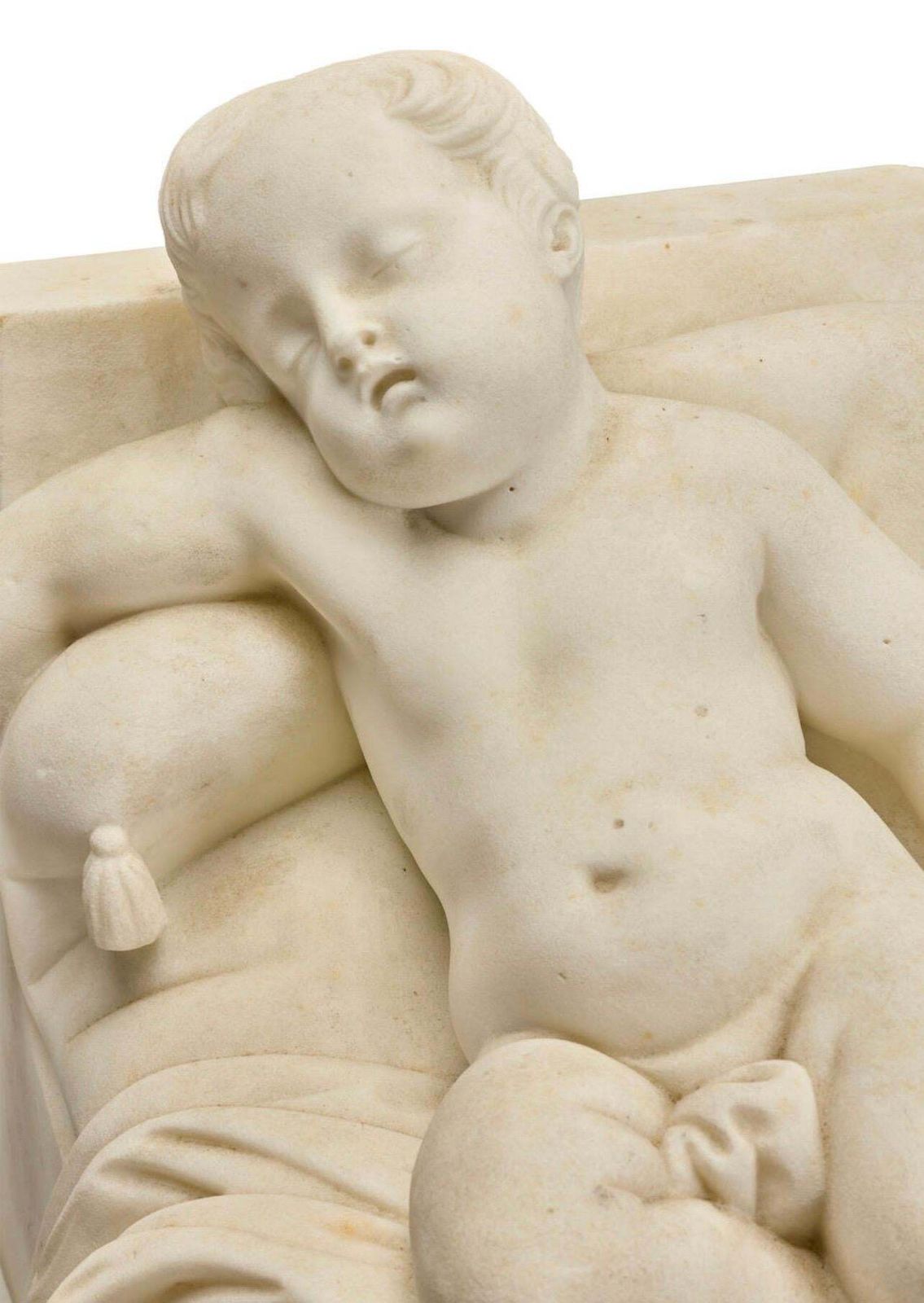 19th Century Italian Carrara Marble Sculpture Of Sleeping Putto photo Art
