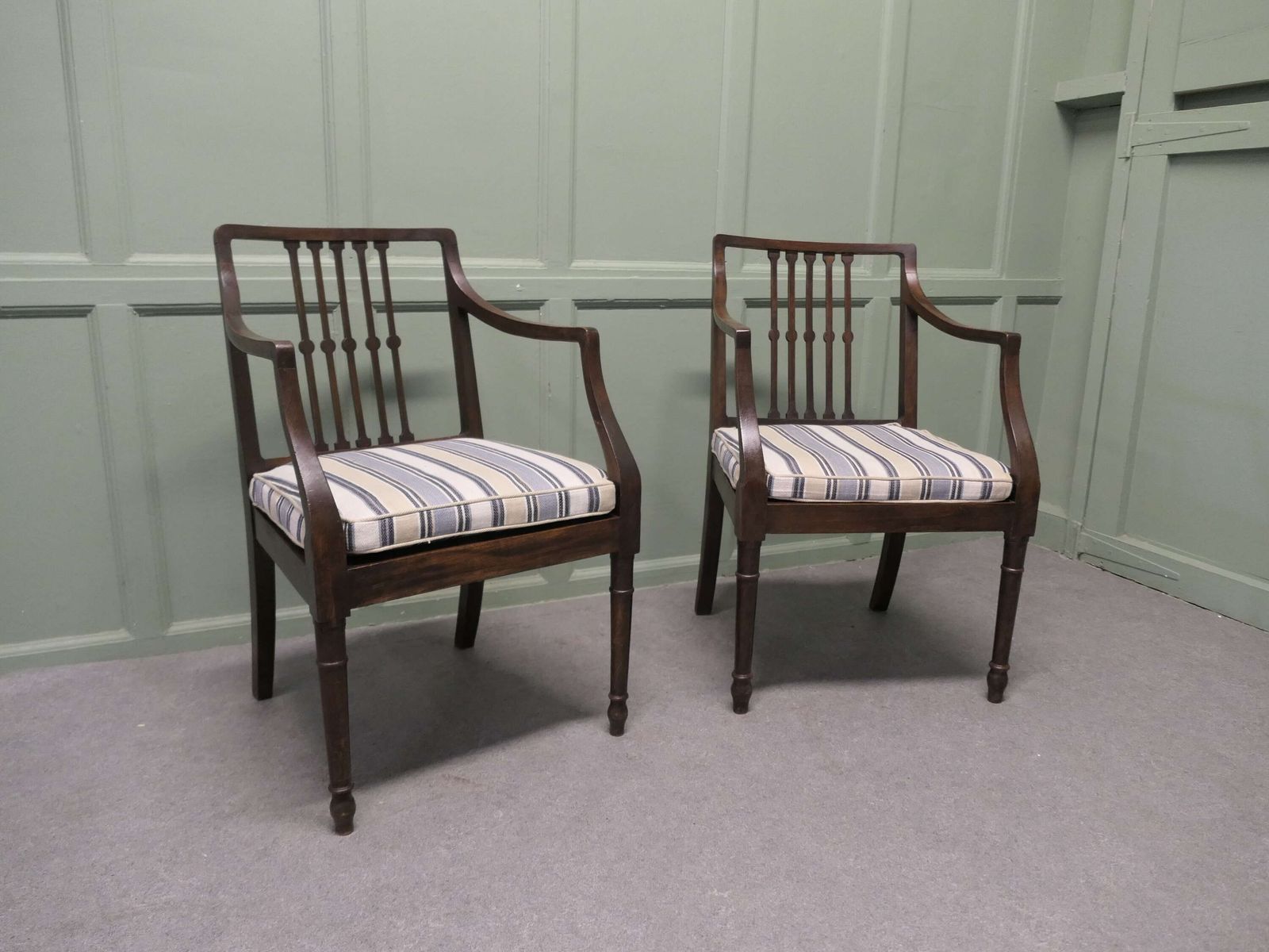 A Pair Of Regency Elbow Chairs, Hall Chairs These Beautiful Chairs Are Made In Oak