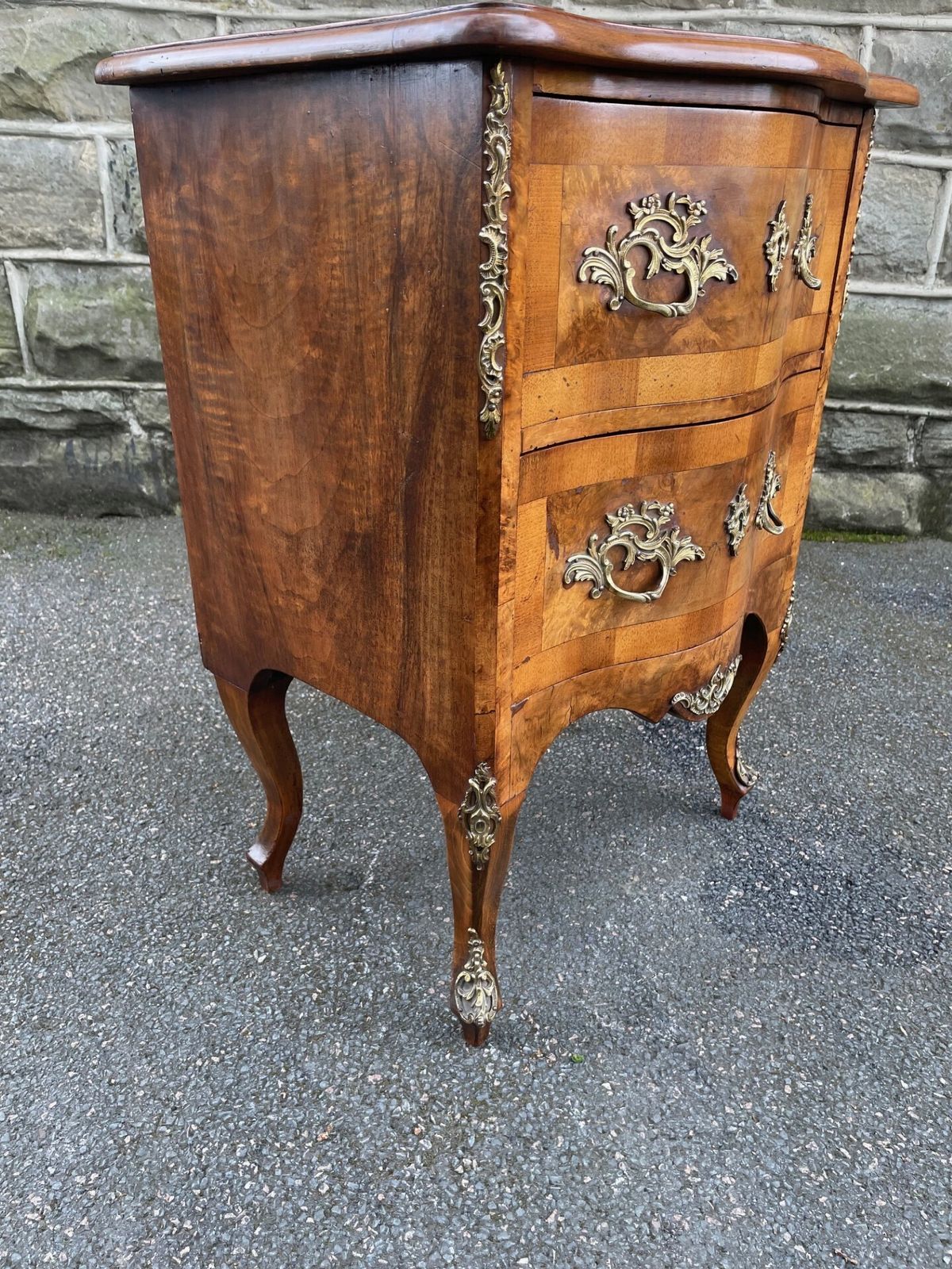Antique Serpentine Burr Walnut Chest Of Drawers photo vintage