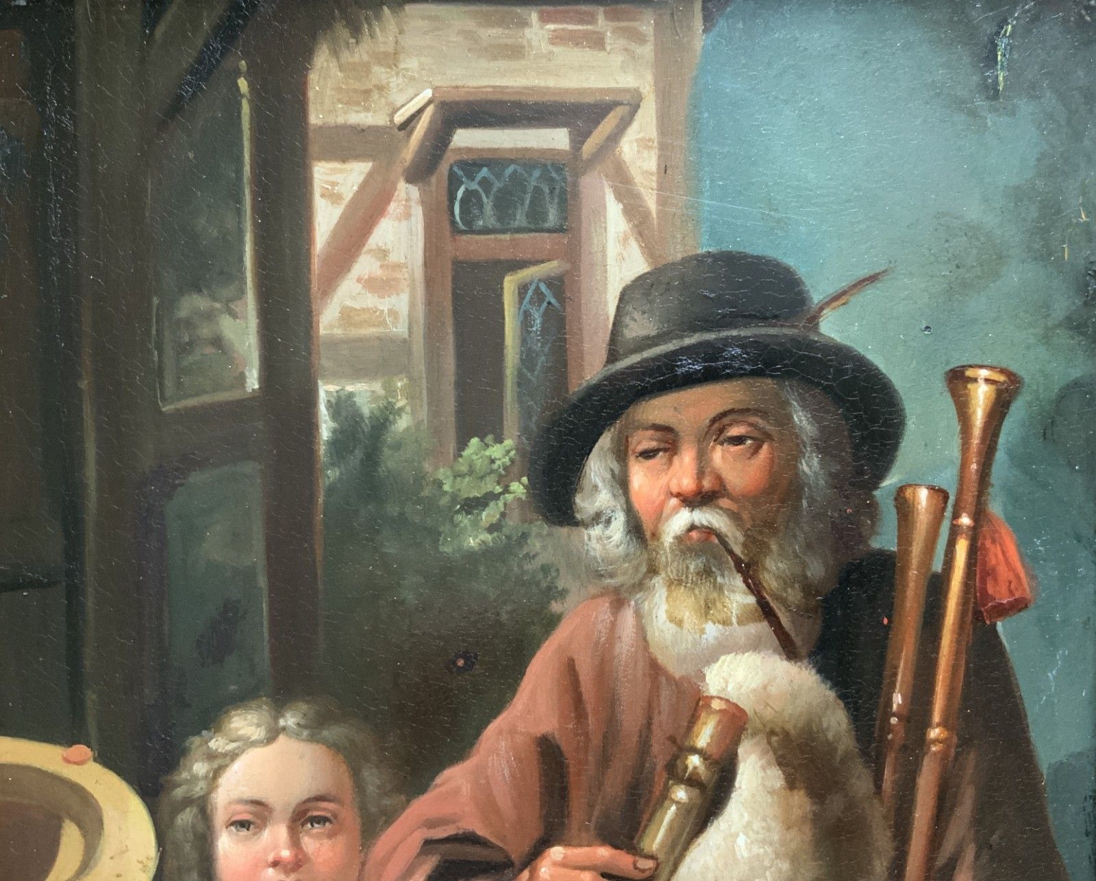 Antique Dutch Oil Painting Musician In The Manner Of David Teniers (1610 1690) photo for sale