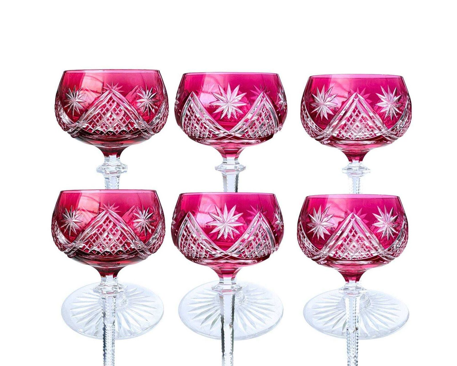Val Saint Lambert | Wijnglazen In Rood | 6 Stuks | Art Deco