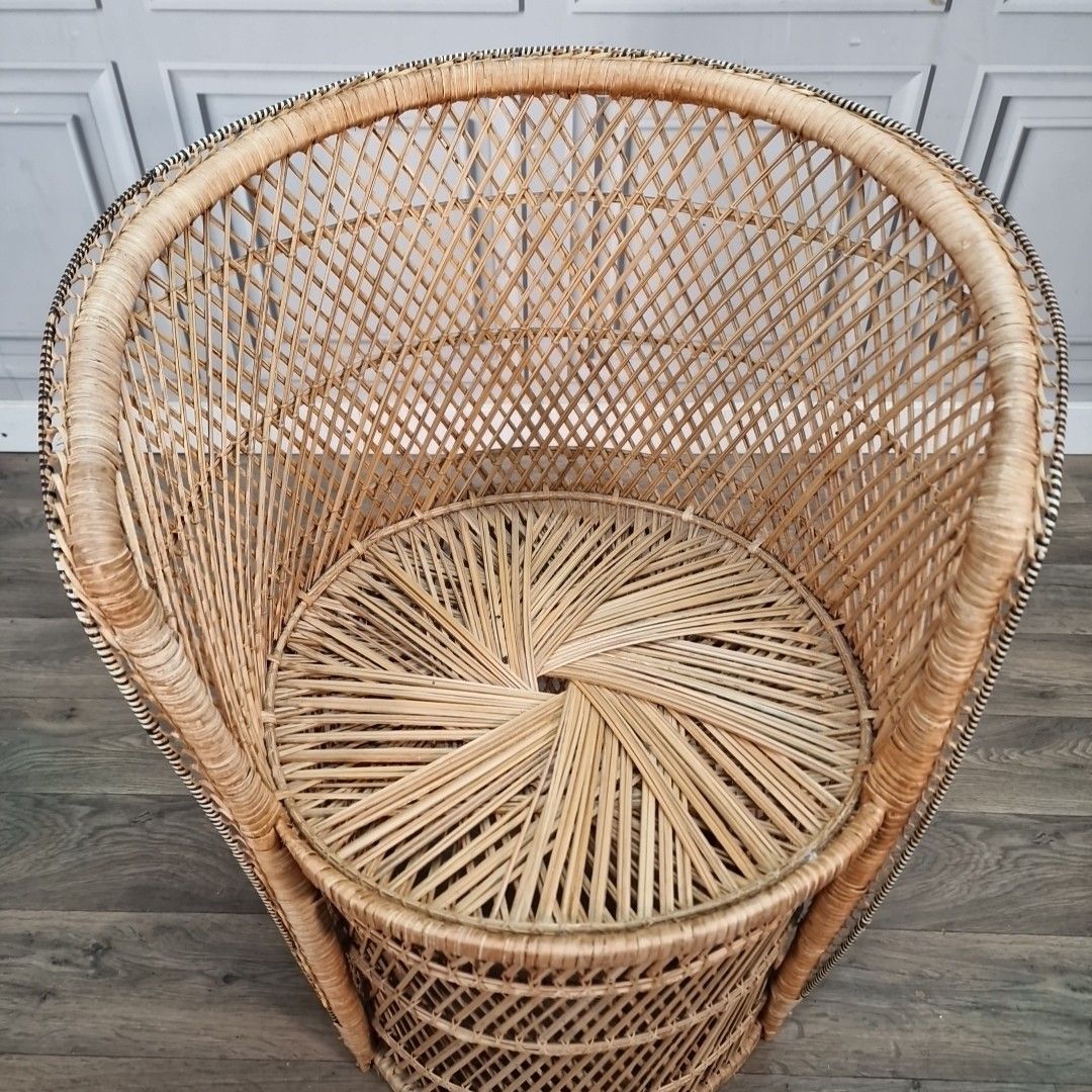 Vintage Wicker Peacock Chair Small Cane Tub Armchair Retro Mid Century Mcm photo Furniture