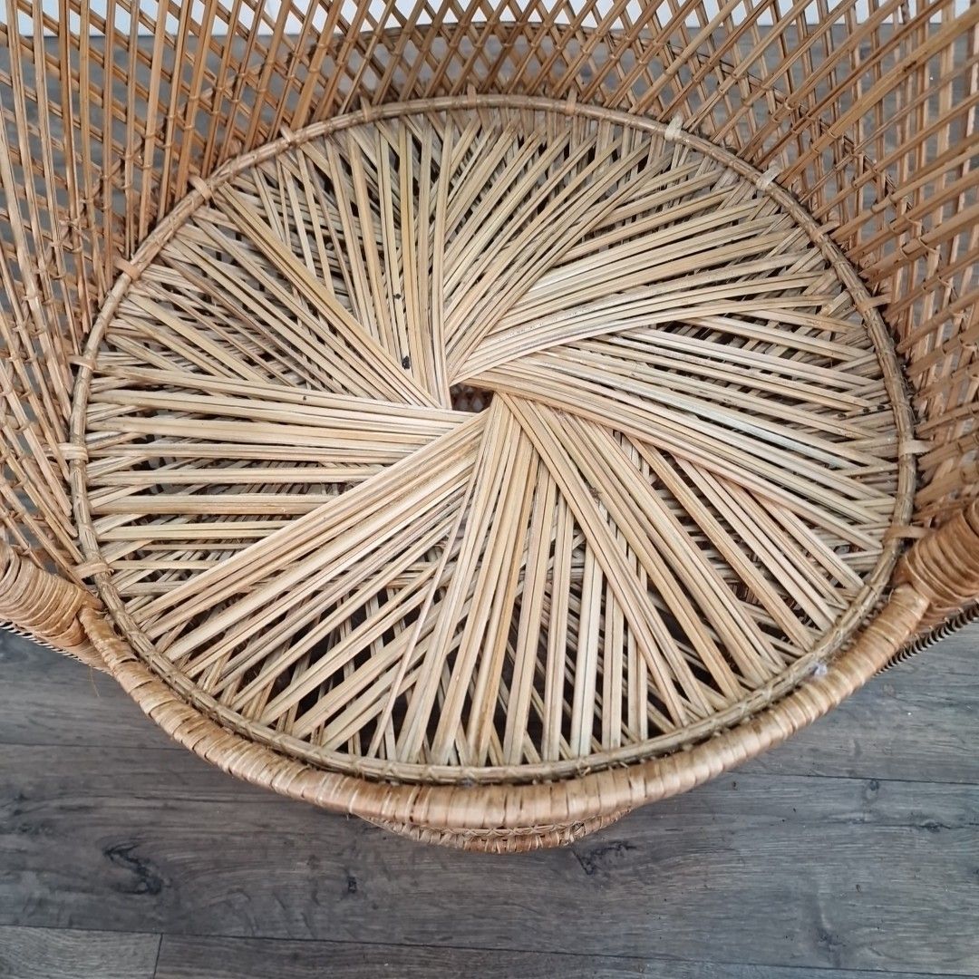 Vintage Wicker Peacock Chair Small Cane Tub Armchair Retro Mid Century Mcm photo vintage
