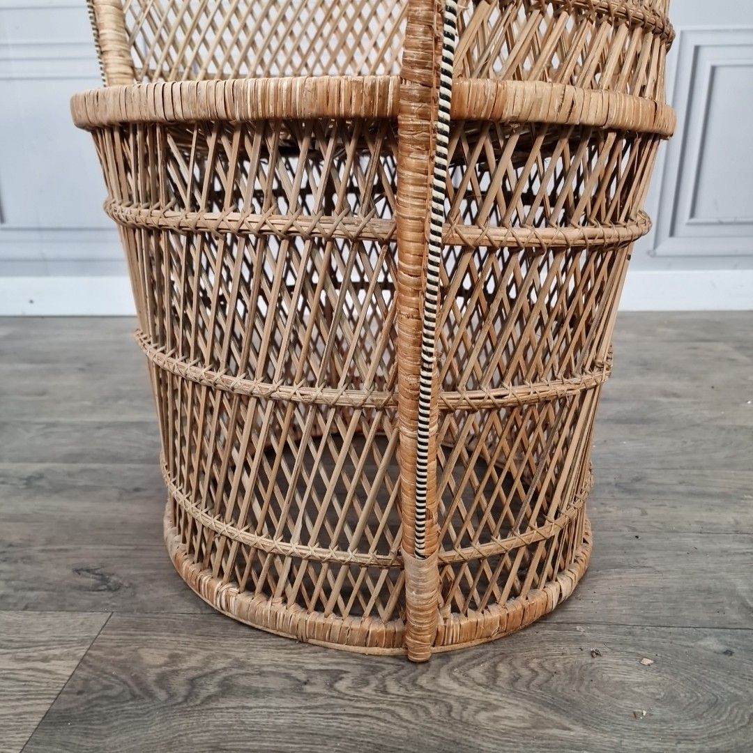 140.0 Vintage Wicker Peacock Chair Small Cane Tub Armchair Retro Mid Century Mcm photo