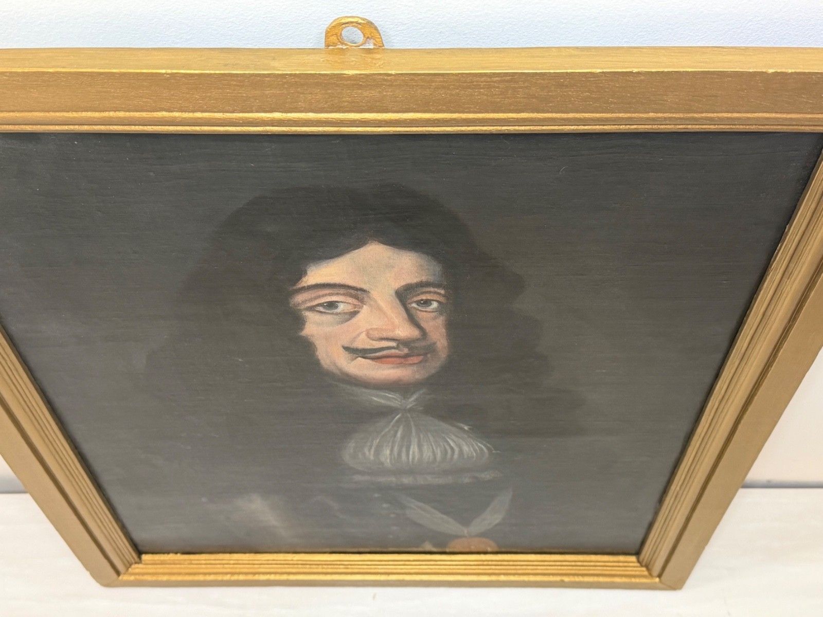19th Century Oil Portrait Painting Of King Charles II Wearing The Royal Garter After Sir Peter Lily Gilt Framed photo Art