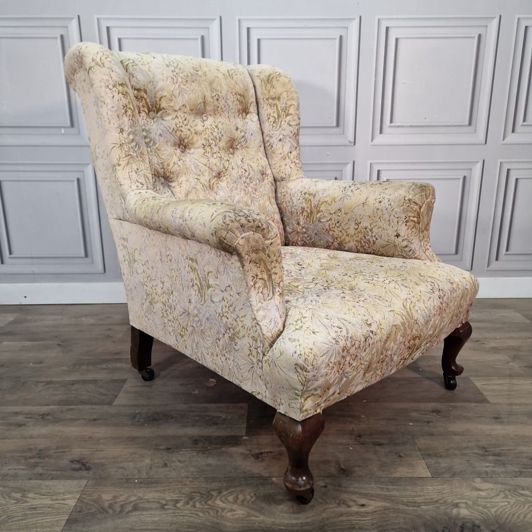 Vintage Wingback Armchair Upholstered Fireside Chair Cabriole Legs Antique Style photo furniture