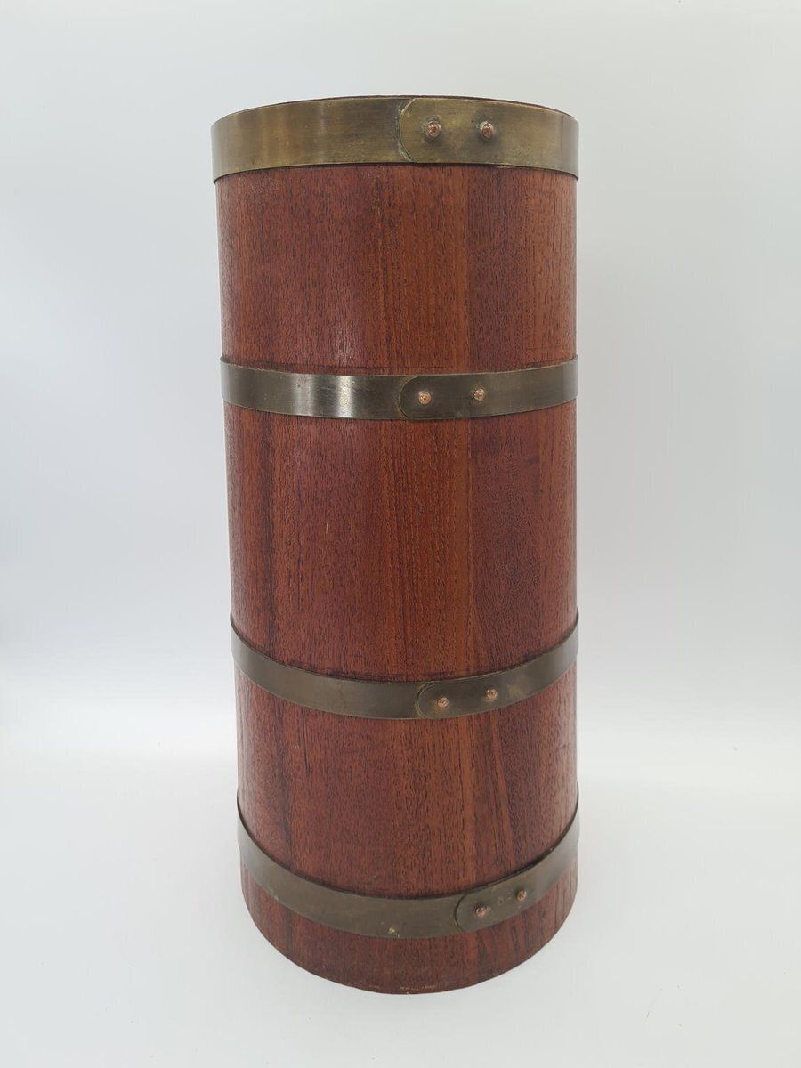 Campanian Wooden Umbrella Stand With Brass Fittings, 1960s photo vinterior