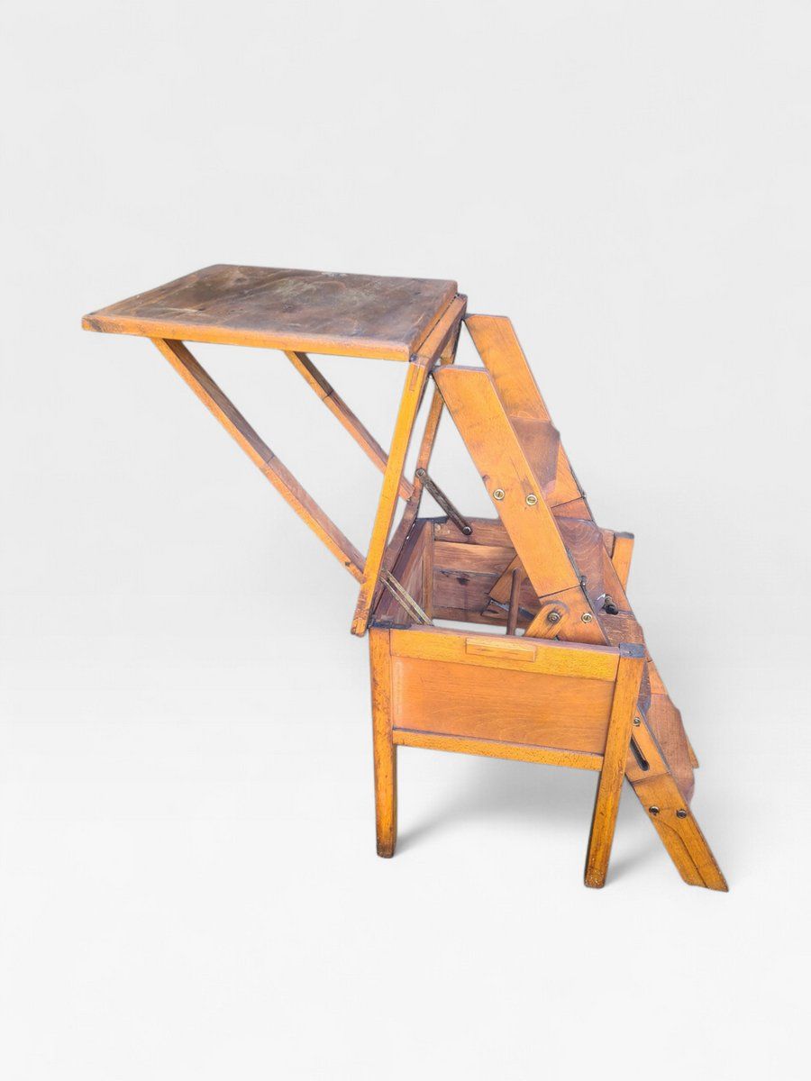 Wooden Step Stool With Ladder, 1960s photo vinterior