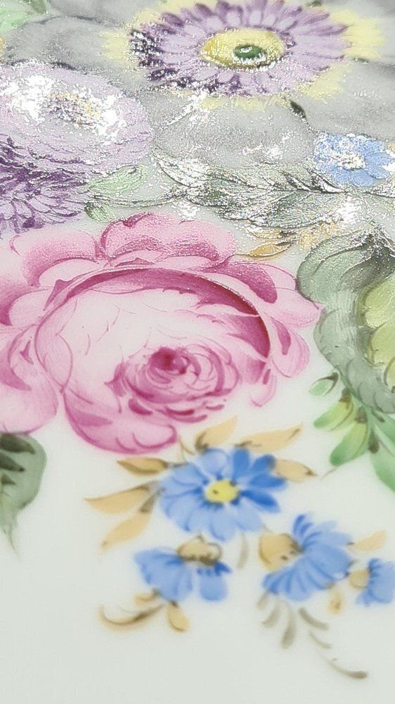 Mid Century Porcelain Table With Hand Painted Floral Decoration, Germany, 1970s photo vintage