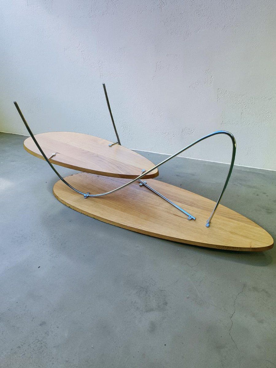 photo furniture Modern Coffee Table In Wood And Steel, 1980s
