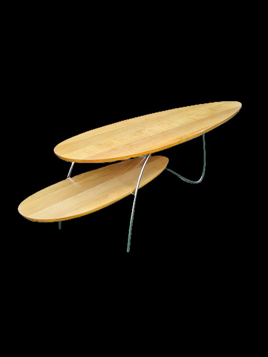 photo for sale Modern Coffee Table In Wood And Steel, 1980s
