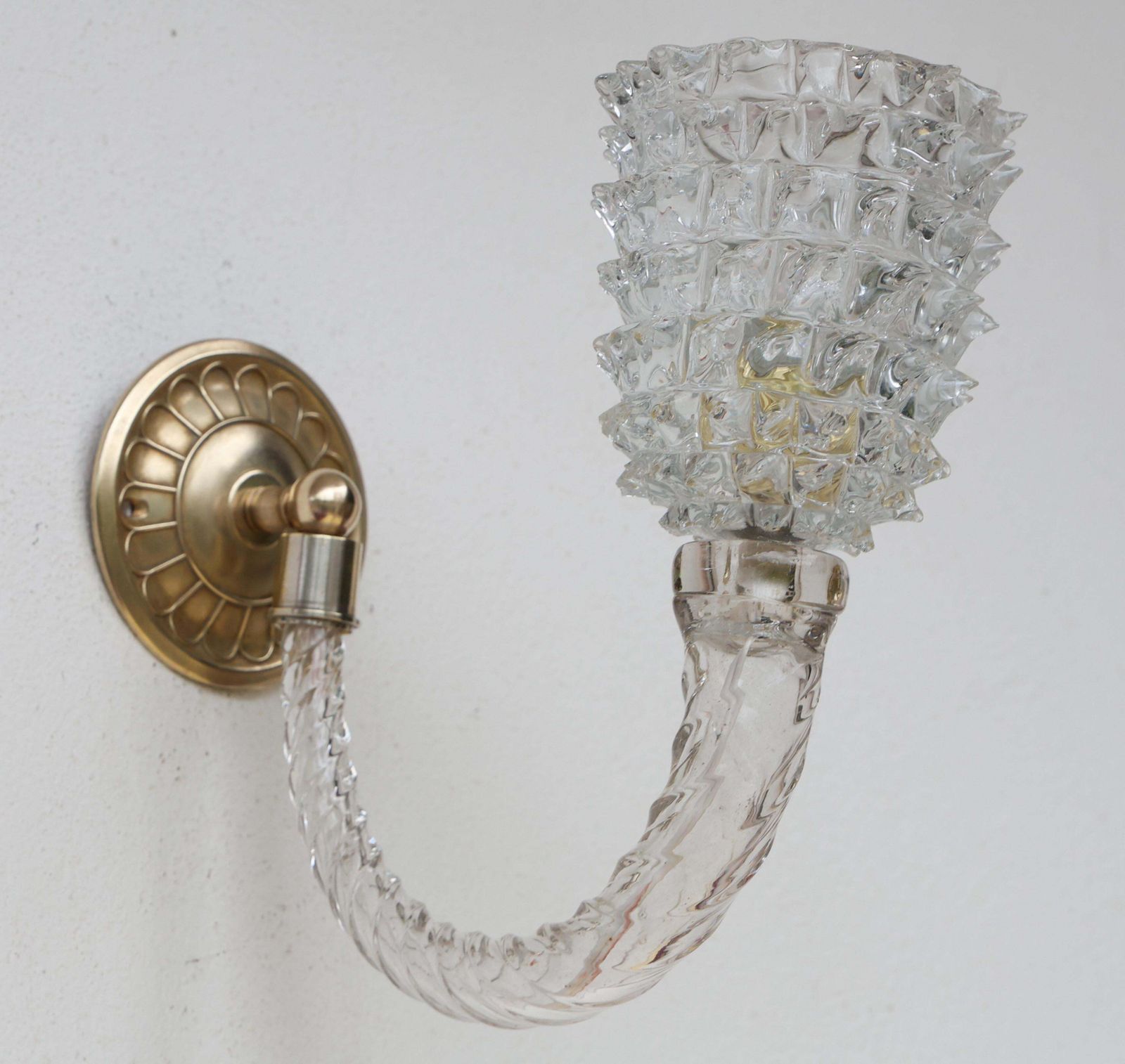 Set Of 2 Art Deco Wall Light In Murano Rostrato Glass By Barovier E Toso, 1950s photo vinterior
