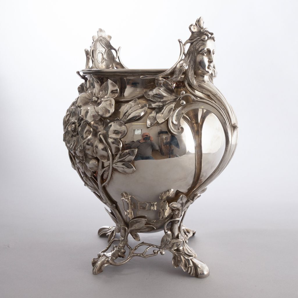 Large Art Nouveau Cast Vase / Champagne Bucket With Tendrils & Flower Heads By Wmf photo Home Decor