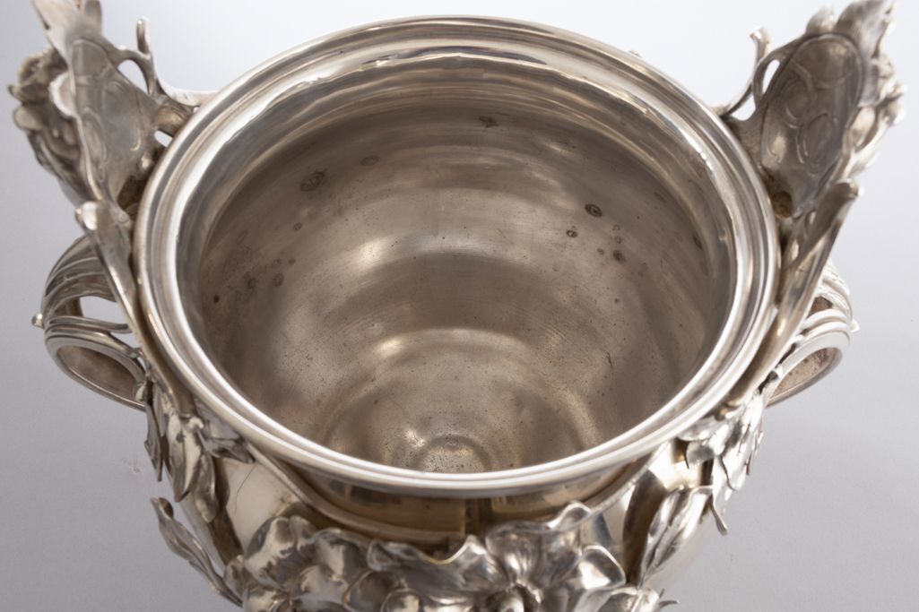 Large Art Nouveau Cast Vase / Champagne Bucket With Tendrils & Flower Heads By Wmf photo vinterior