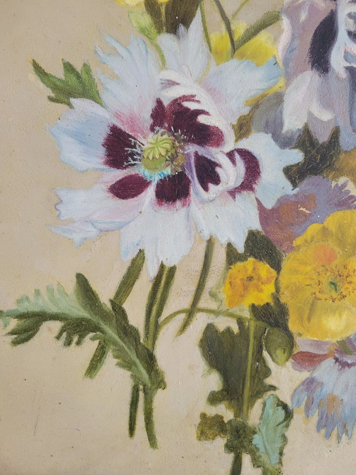 Wild Anemones  Original French Floral Oil Painting photo vintage