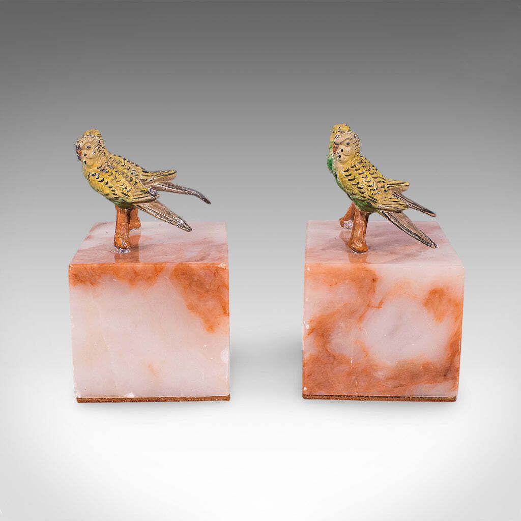 Pair Of Vintage Budgerigar Bookends, Italian, Onyx Marble, Budgies, Novel Rest photo vinterior