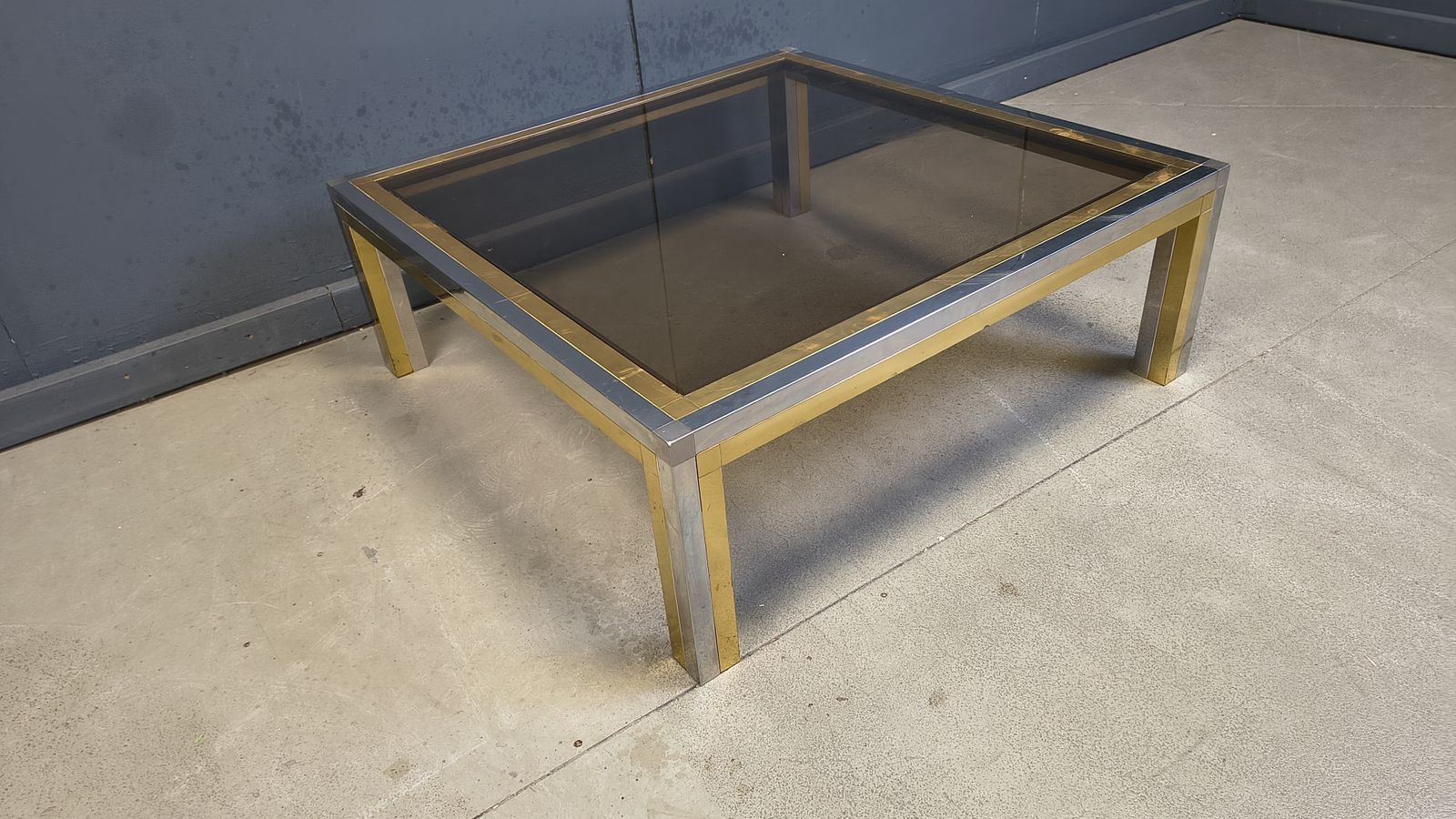 Vintage Chrome And Brass Coffee Table In The Manner Of Romeo Rega, 1970s photo vintage