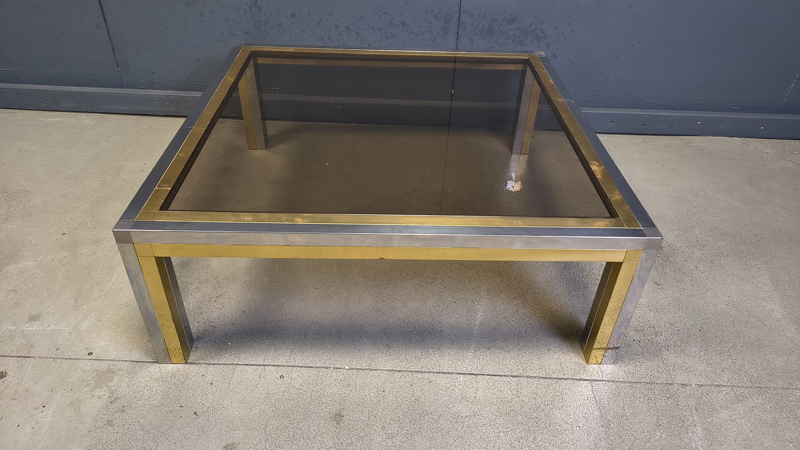 Vintage Chrome And Brass Coffee Table In The Manner Of Romeo Rega, 1970s
