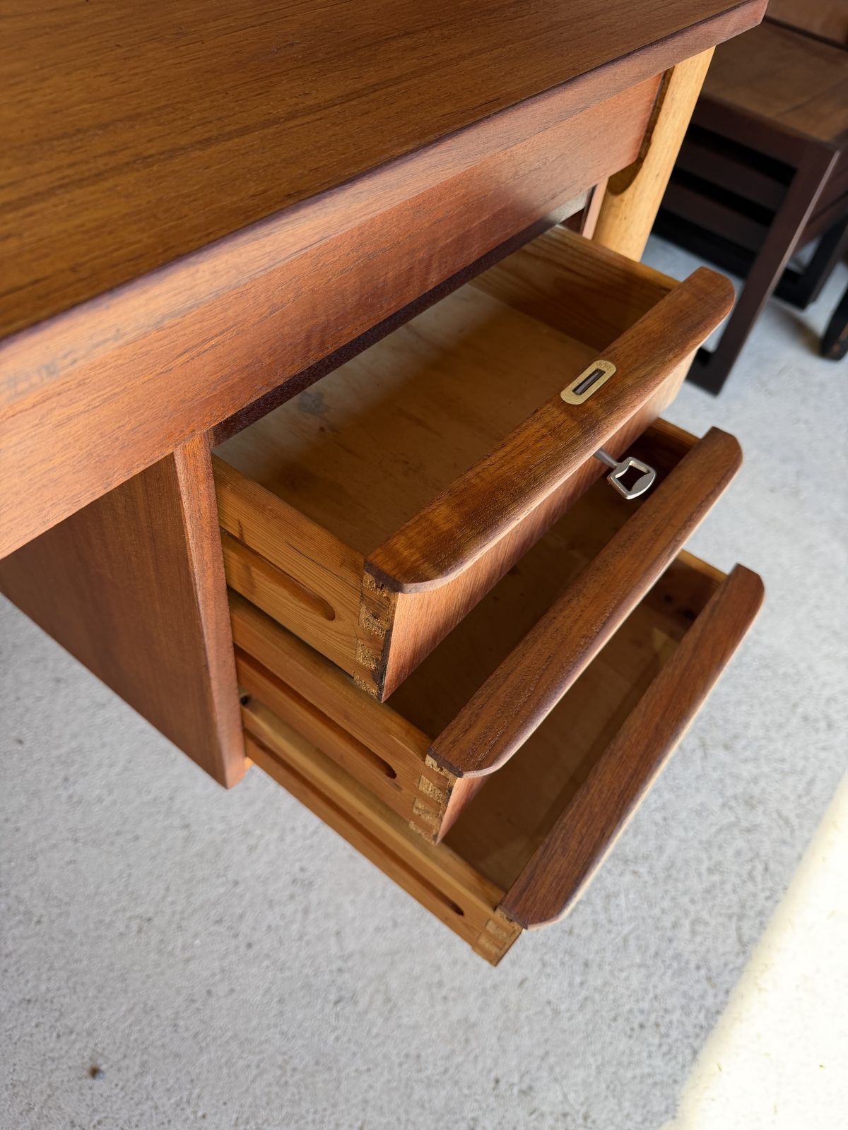 photo buy Mid Century Danish Teak Small Desk By Møbelfabrikken La Os Vintage
