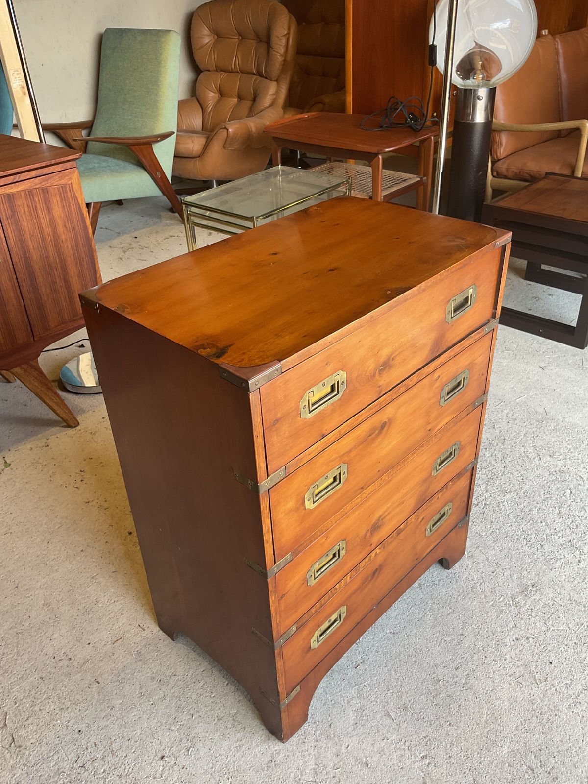 Antique Regency Military Campaign Chest Of Drawers With Brass photo vintage