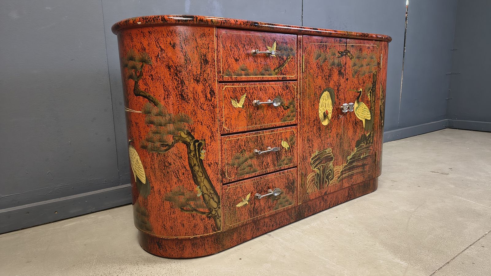Vintage Red Chinoiserie Cabinet, 1970s photo vintage