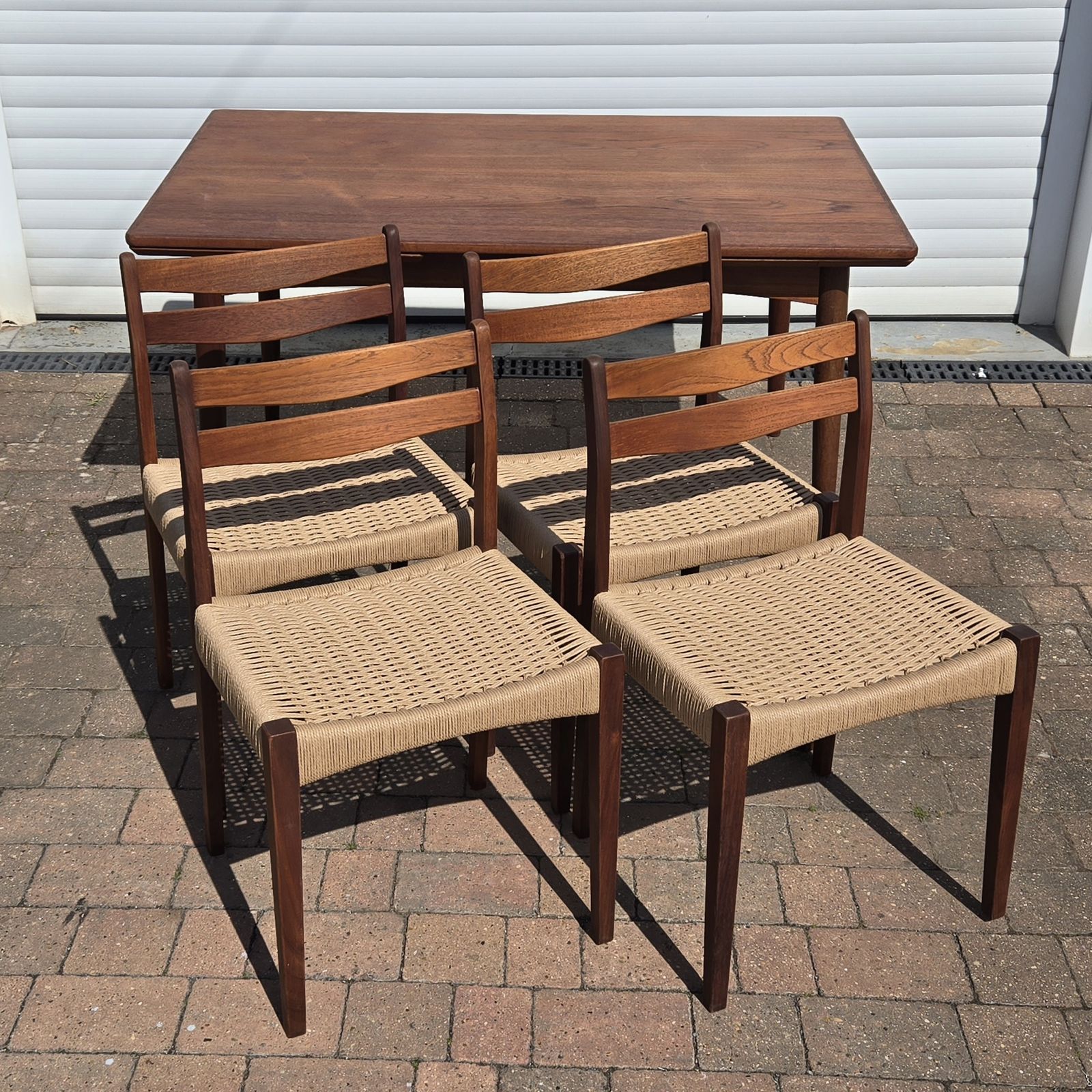 Mid Century Modern Solid Teak Gudme Mobilfabrik Dining Table And 4x Danish Papercord Chairs Fully Refurbished photo Furniture
