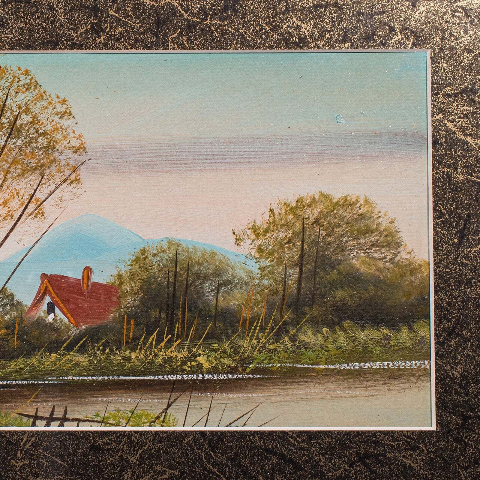 Vintage Landscape Painting, Scottish School, Framed, Oil, Riverbank Scene, Art photo vinterior
