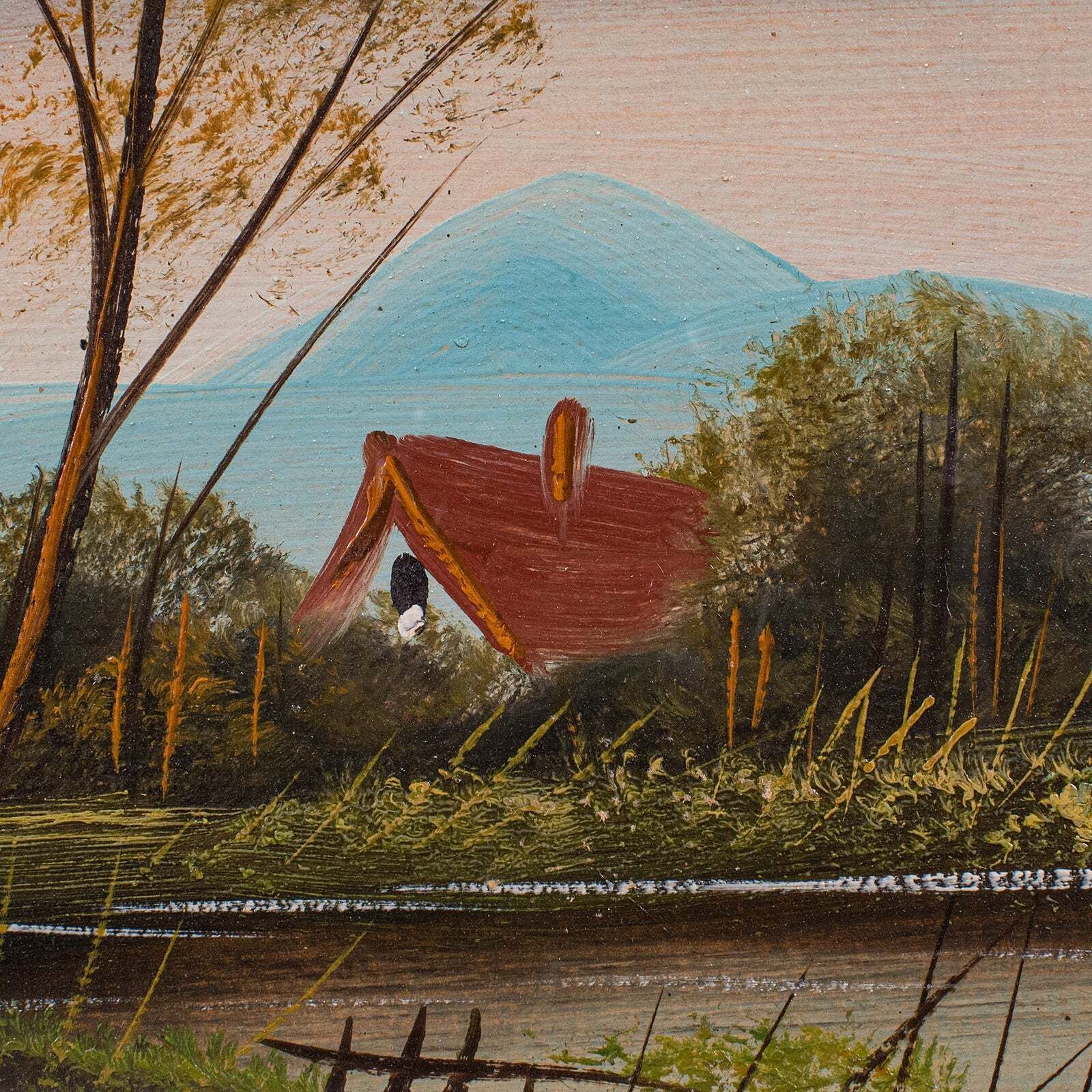 photo furniture Vintage Landscape Painting, Scottish School, Framed, Oil, Riverbank Scene, Art