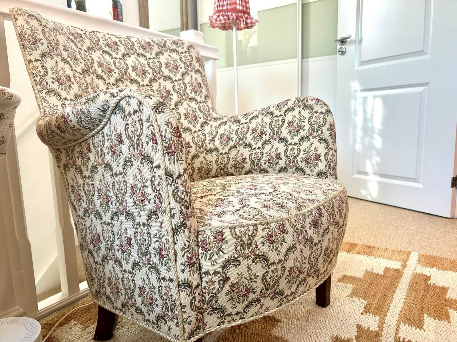 Vintage Floral Armchair Jacquard Upholstery Reading Chair Tub Chair Accent Chair photo furniture