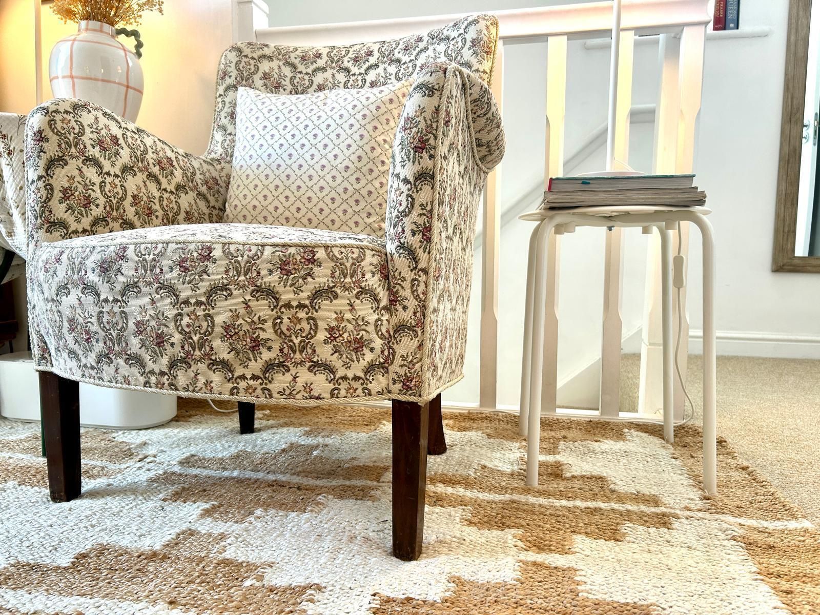 Vintage Floral Armchair Jacquard Upholstery Reading Chair Tub Chair Accent Chair photo for sale