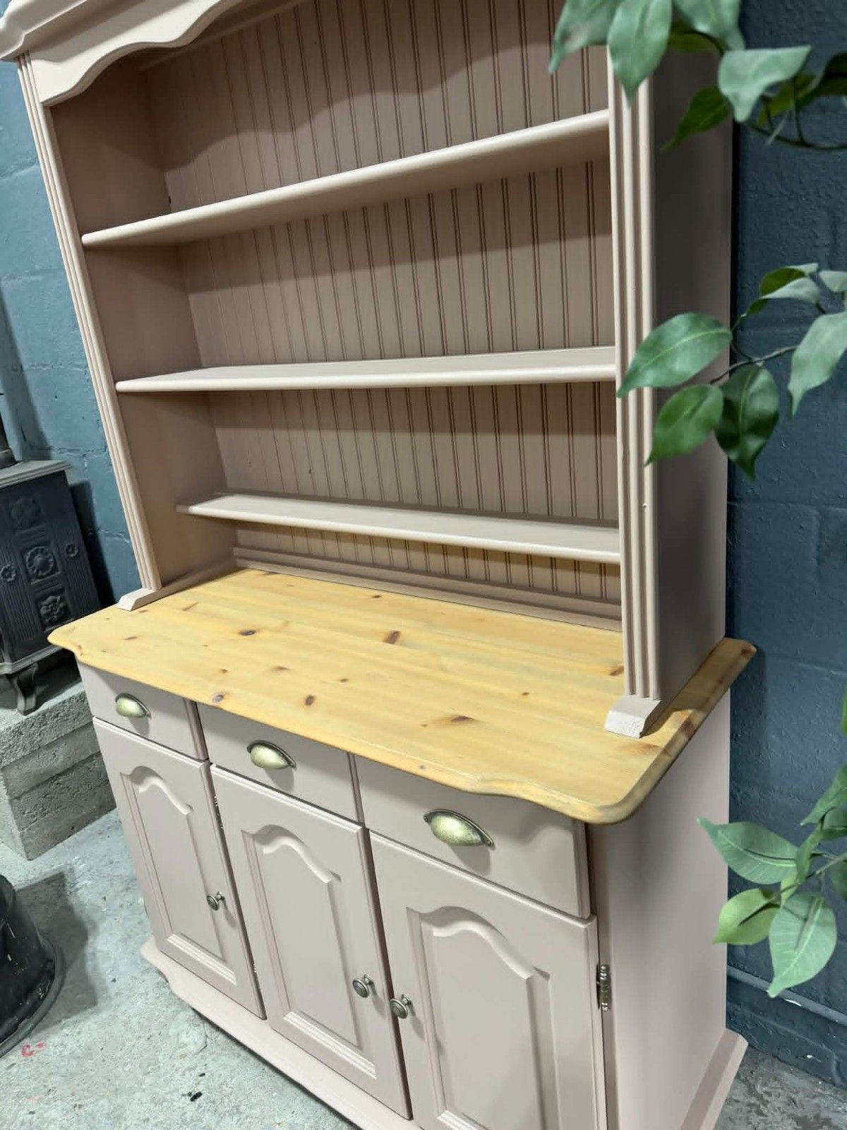 Available Professionally Upcycled Painted Pine Welsh Dresser Dusty Pink Damask photo vinterior