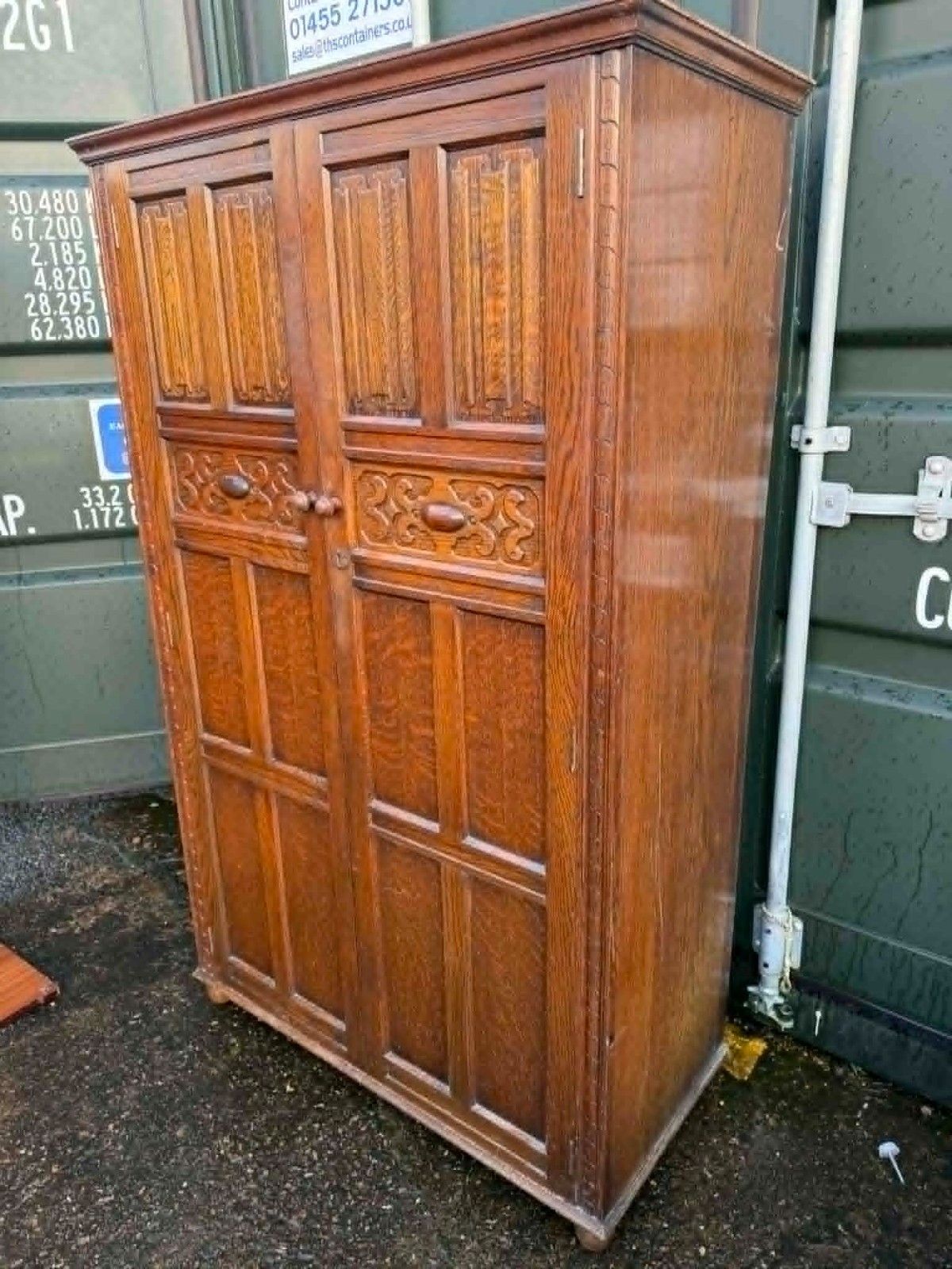 Antique Vintage Carved Double Hallrobe/Wardrobe Ready To Be Upcycled photo for sale