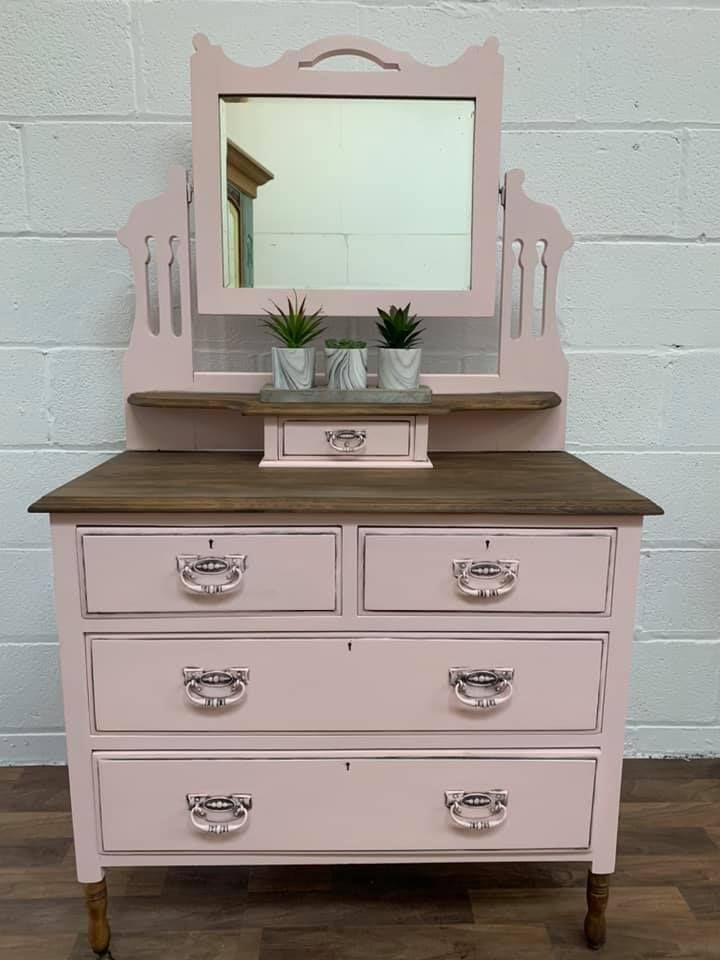 Vintage Dressing Table With Triple Mirror And Stool Ready To Upcycle photo vintage