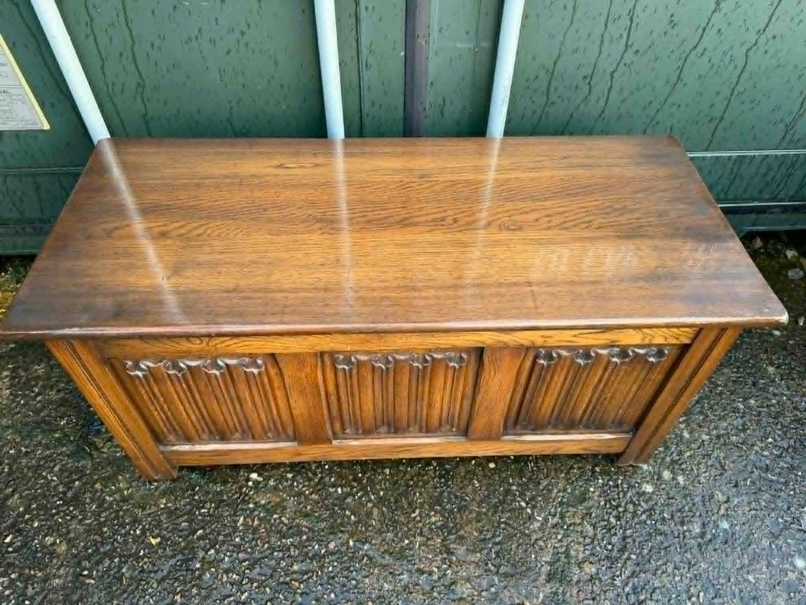 Stunning Vintage Carved Linen Fold Blanket/Toy Box Storage photo for sale