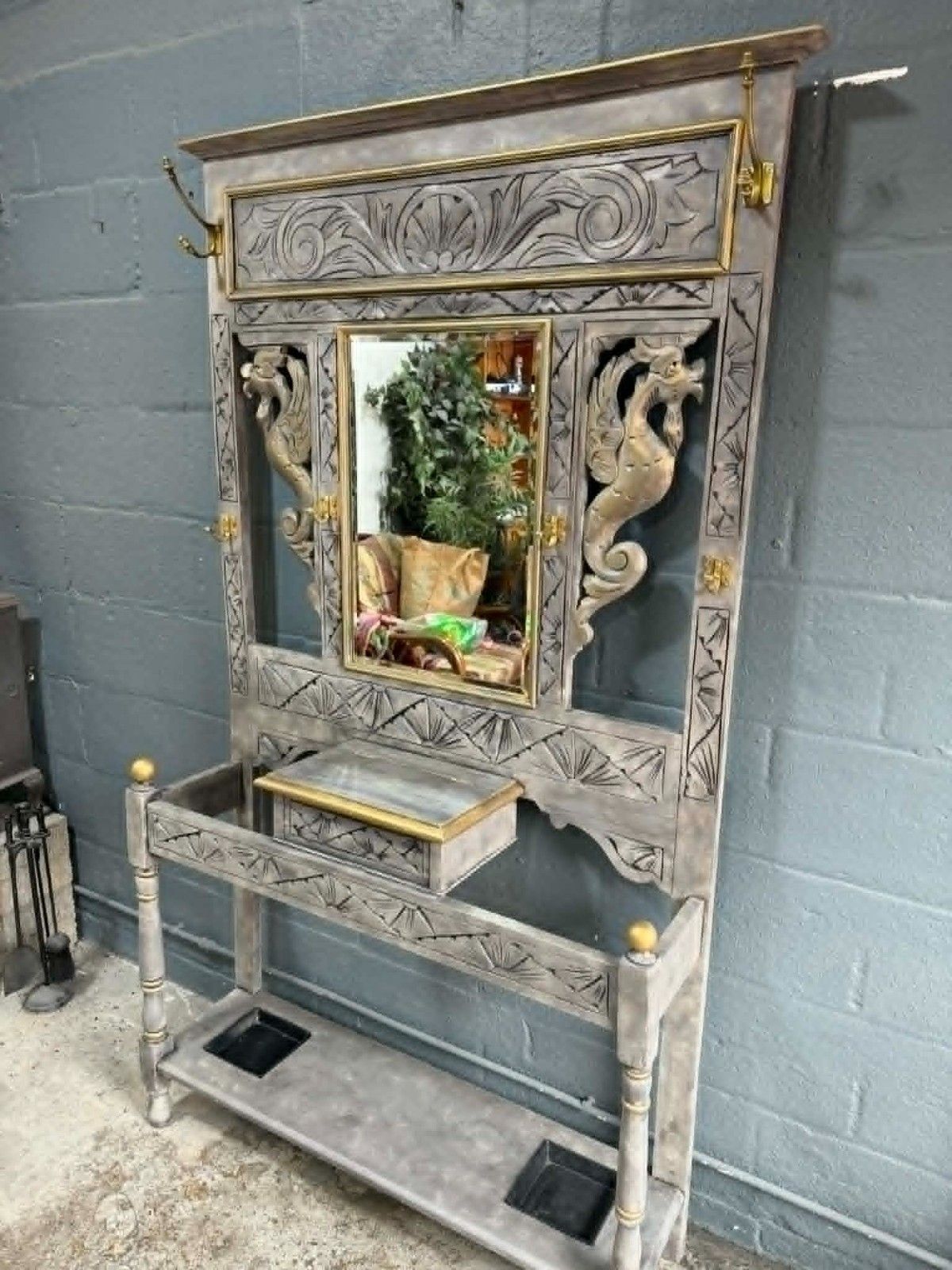 Stunning Antique Umbrella Stand / Hall Stand – Hand Painted Stone Grey Effect photo vinterior