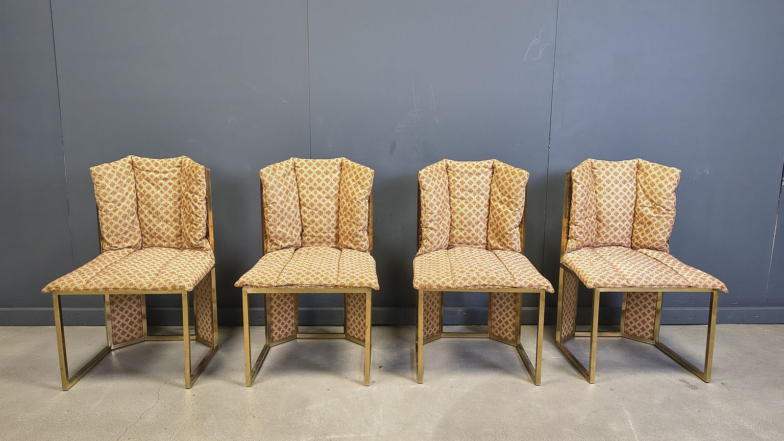 photo for sale Romeo Rega N. 6 Chairs In Brass Metal And Wicker For Mario Sabot, 1970s   Set Of 4