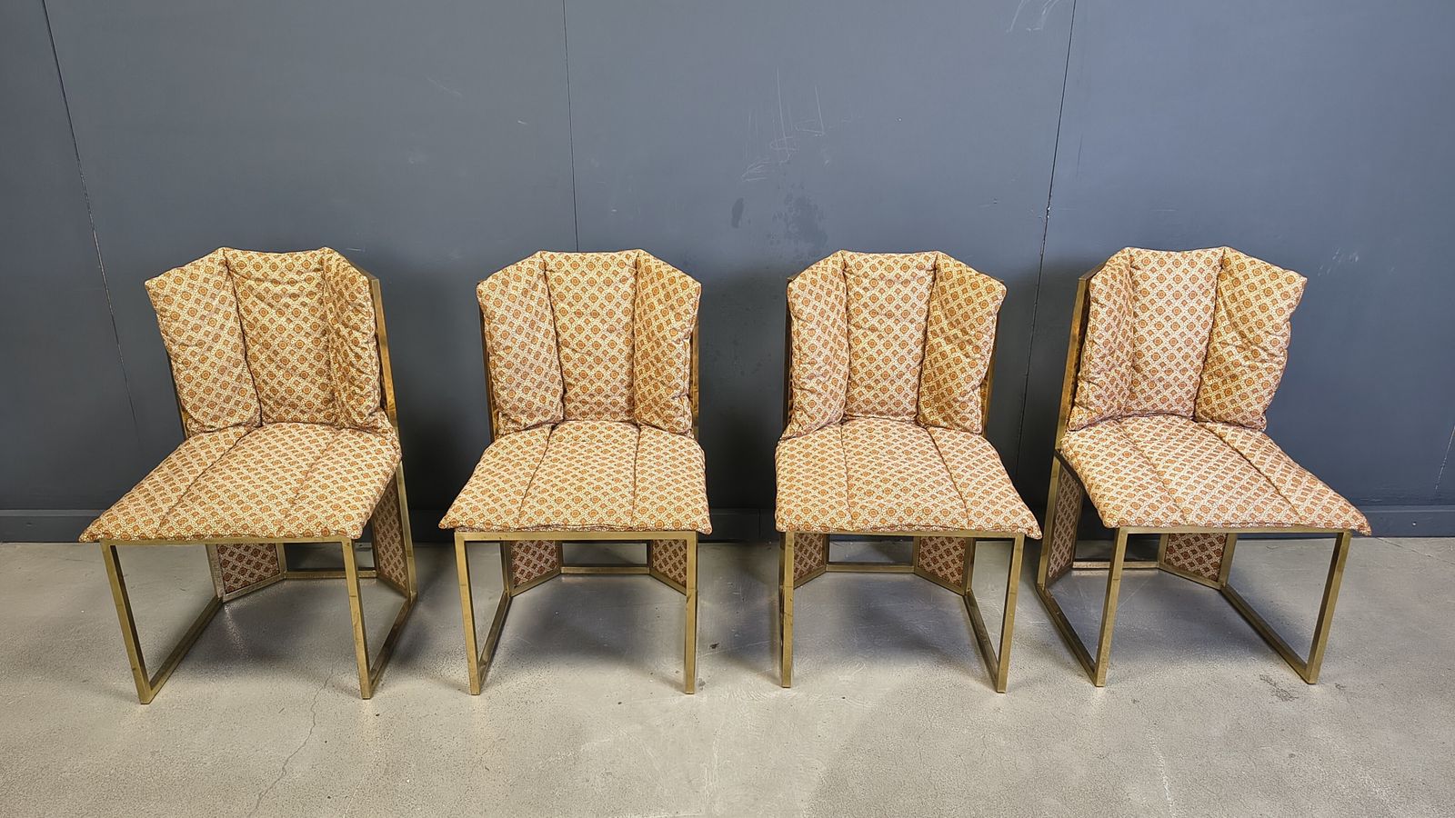 Furniture Romeo Rega N. 6 Chairs In Brass Metal And Wicker For Mario Sabot, 1970s   Set Of 4 photo
