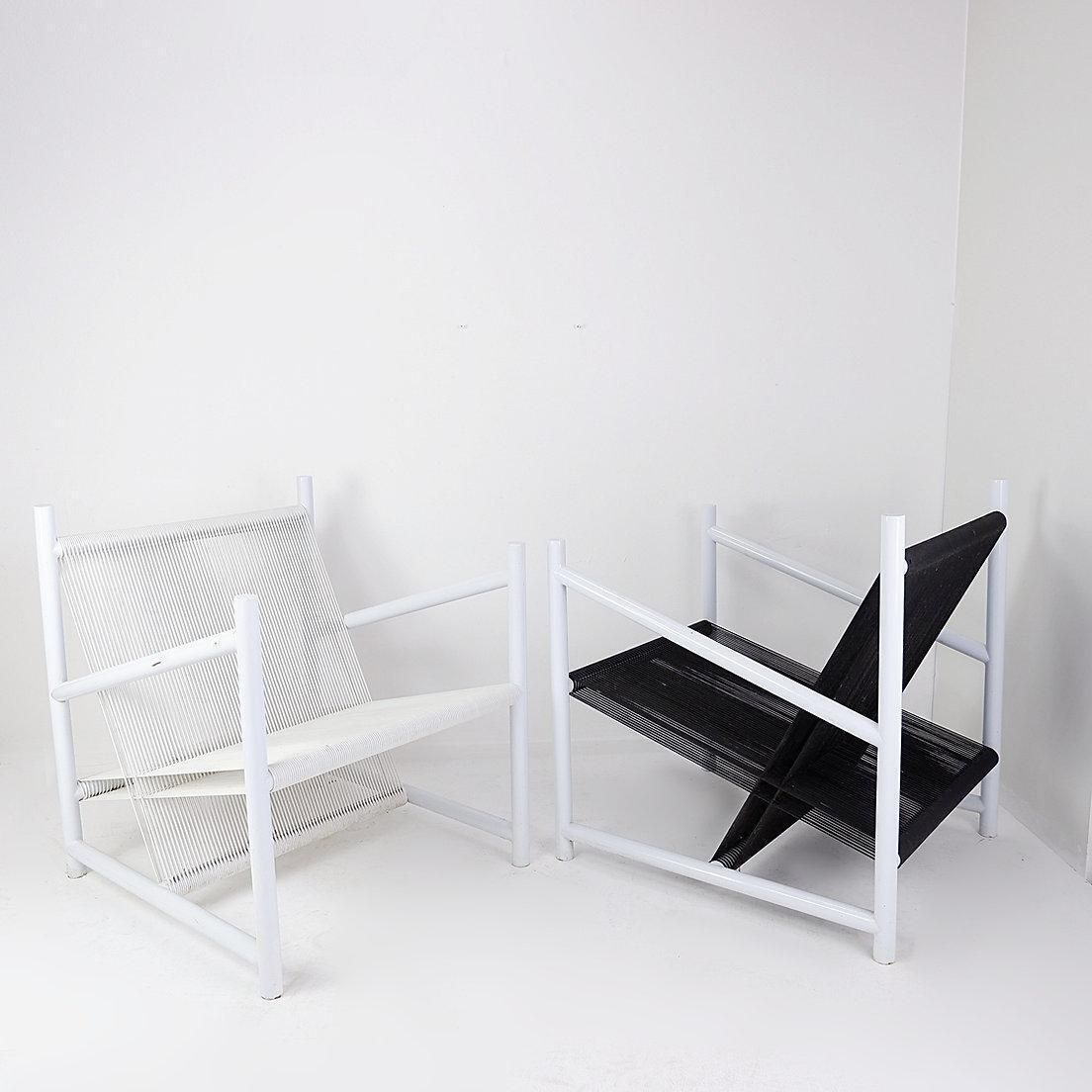 Indoor/Outdoor Pair Of Black/White Armchairs   20thc photo Furniture