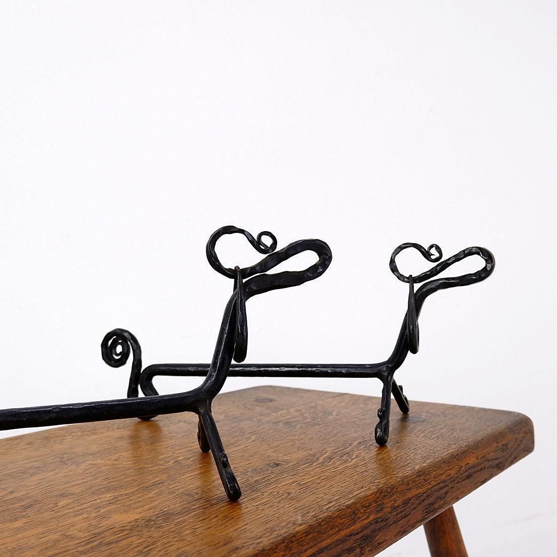 Home Fixtures Pair Of Wrought Iron Dachshund Andirons   20th Century photo