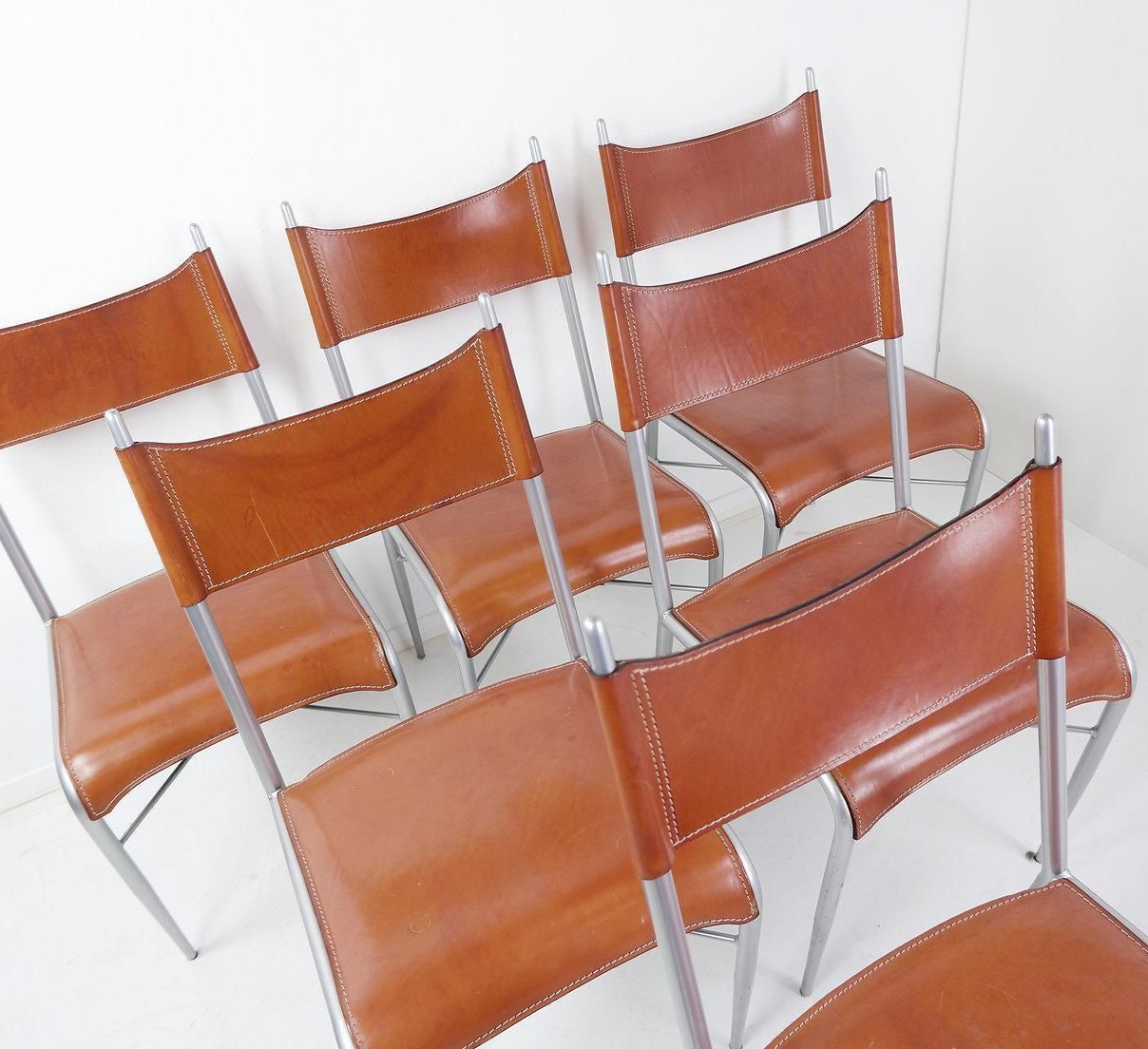 Set Of 6 Of Italian Vintage Arrben Dining Chairs, 1980s   Cognac Leather photo for sale