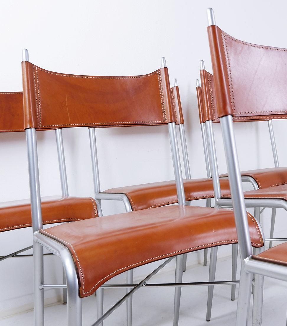 Set Of 6 Of Italian Vintage Arrben Dining Chairs, 1980s   Cognac Leather photo vinterior