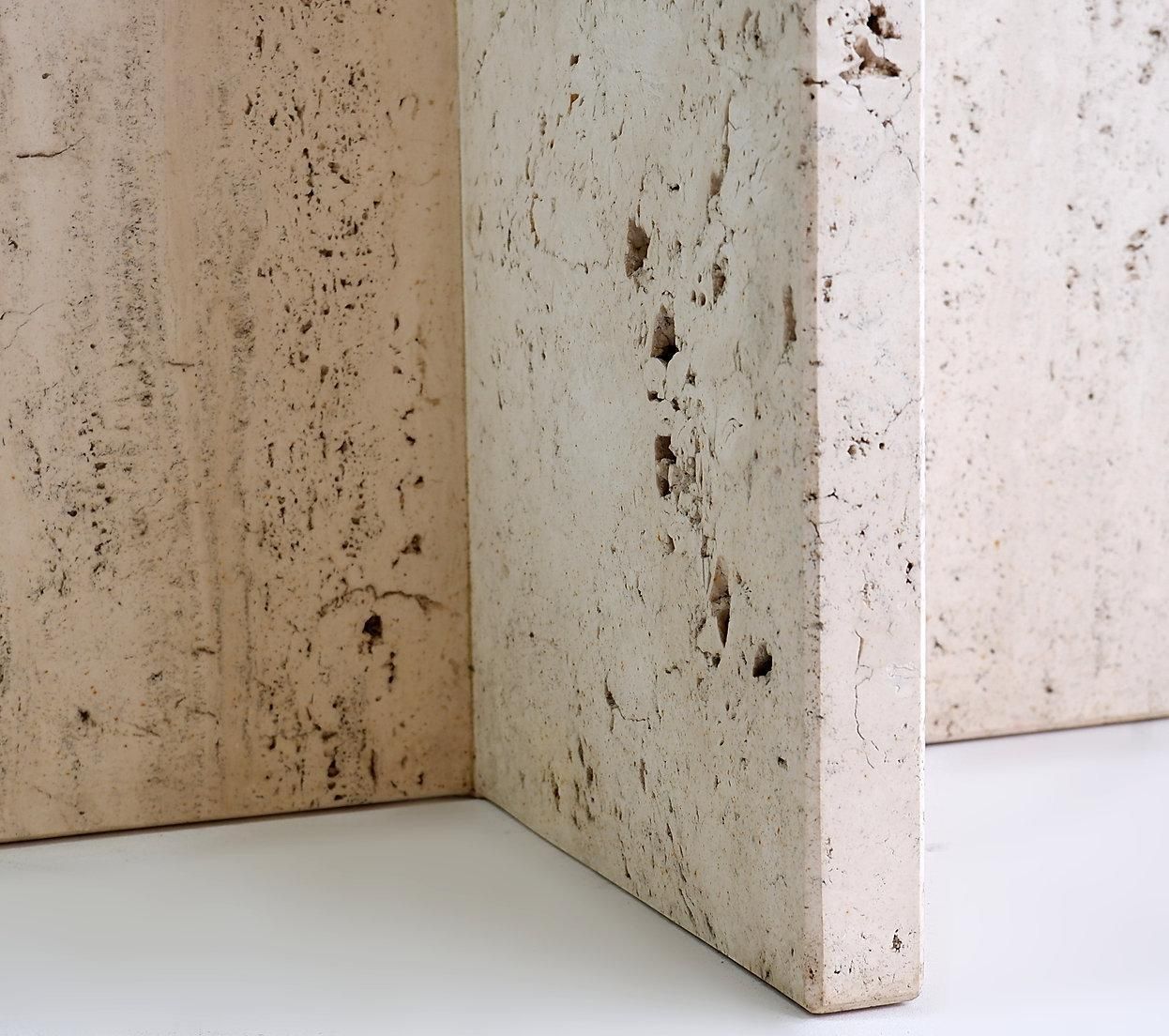 photo for sale Large Square Dining Table In Travertine And Glass   Italy 1970s