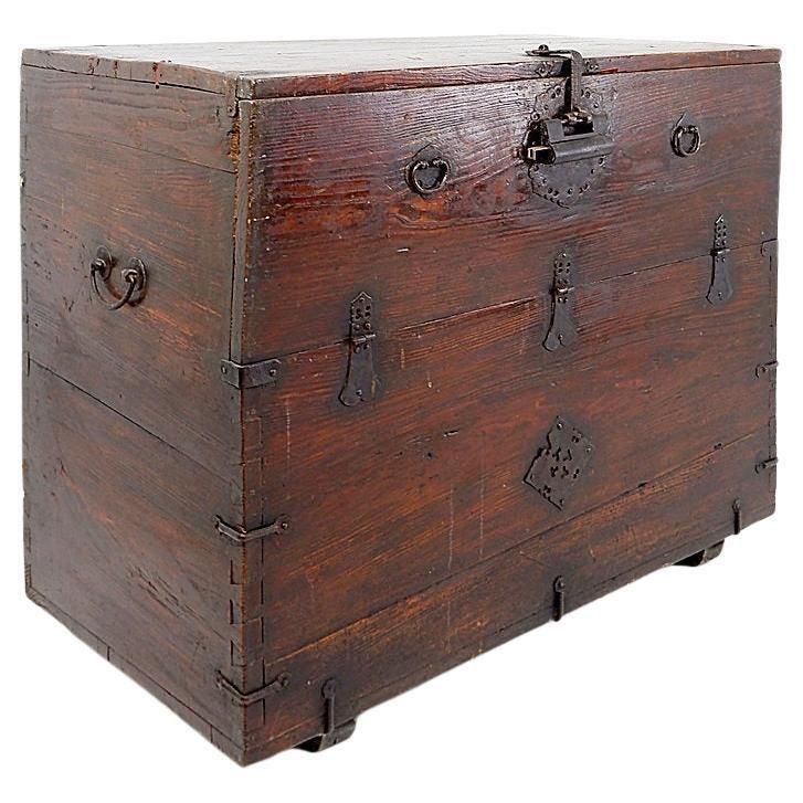 Asian Wooden Chest With Decorative Fittings   18thc