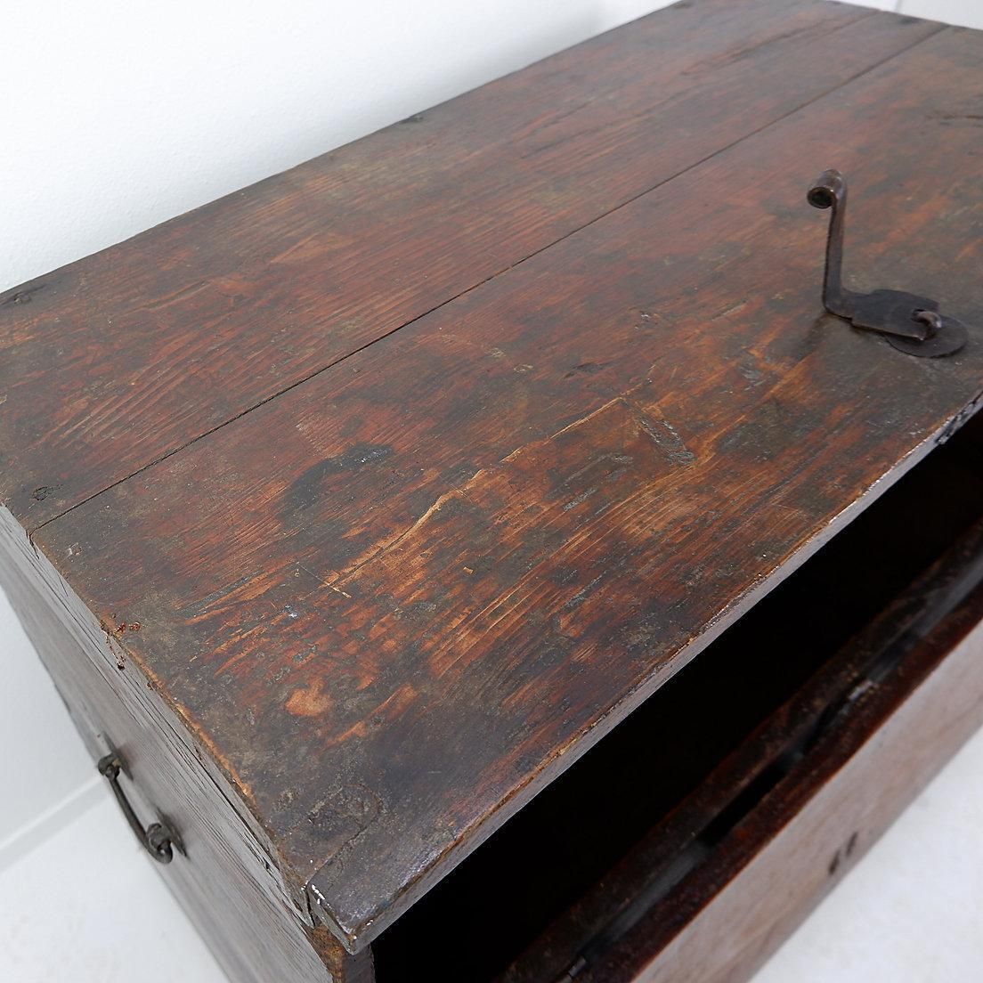 Asian Wooden Chest With Decorative Fittings   18thc photo buy