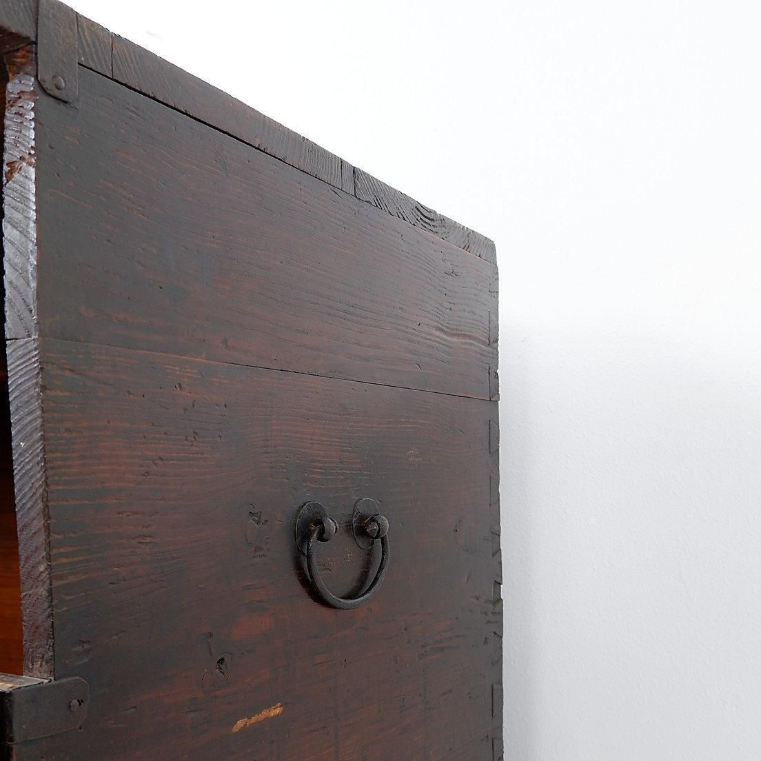 Asian Wooden Chest With Decorative Fittings   18thc photo vintage
