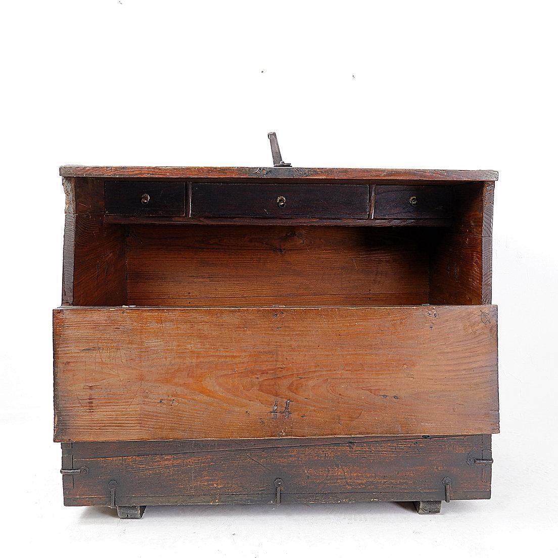 1882.0 Asian Wooden Chest With Decorative Fittings   18thc photo